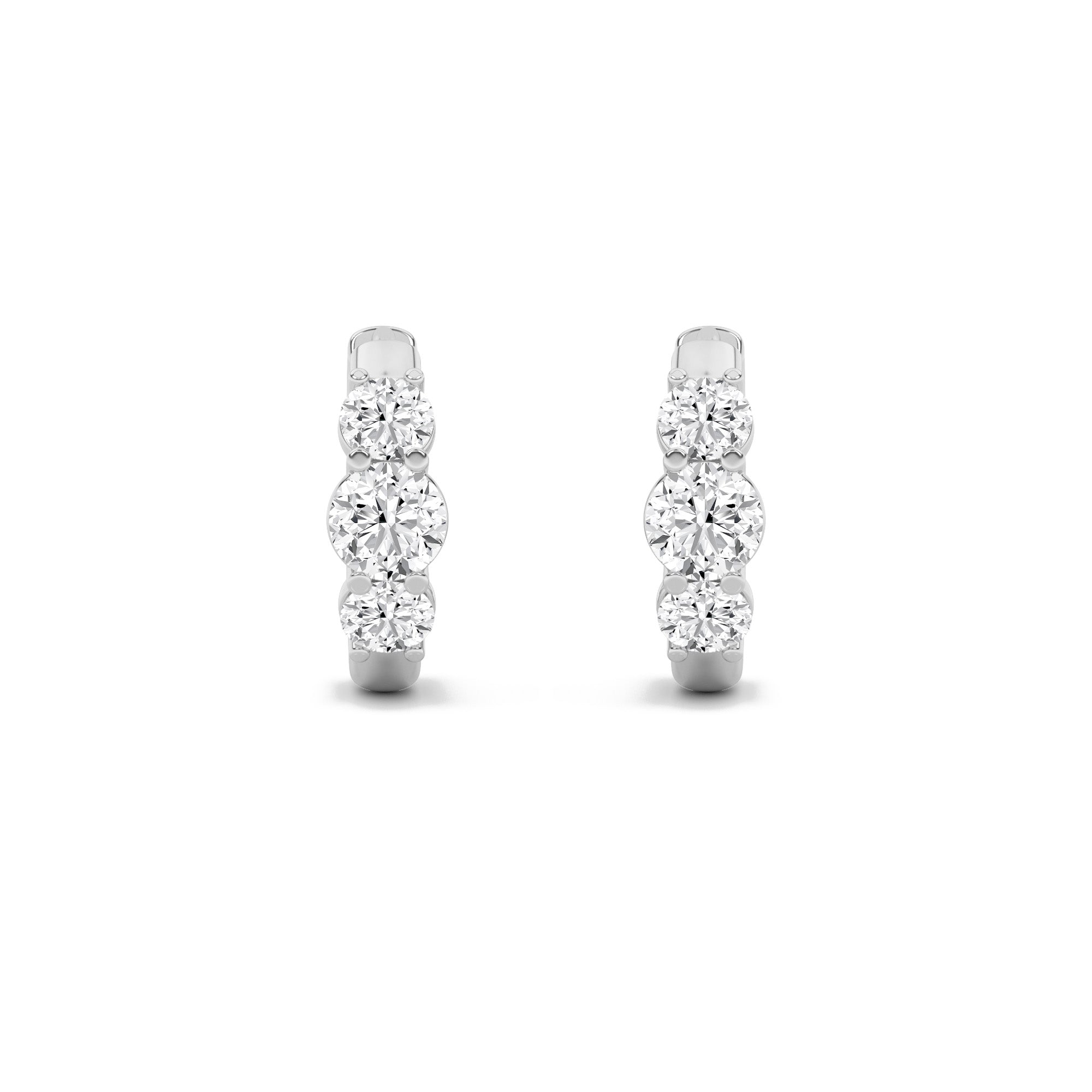 2Cttw Round Shaped Lab Grown Diamond (F/VS) ThreeStone Huggie Earrings in 14K Gold