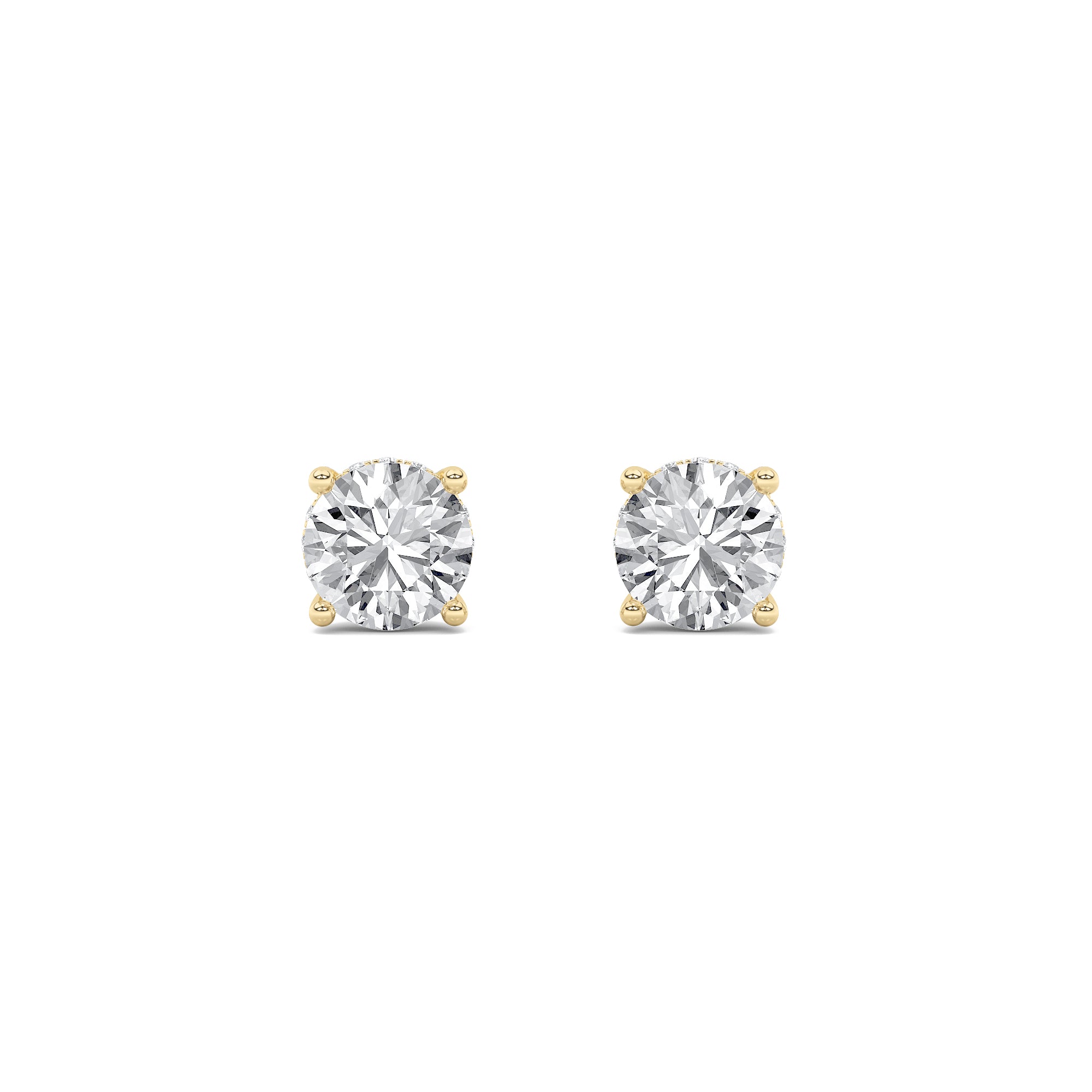 Round Shaped Lab Grown Diamond (F/VS) HiddenHalo Stud Earrings in 14K Gold
