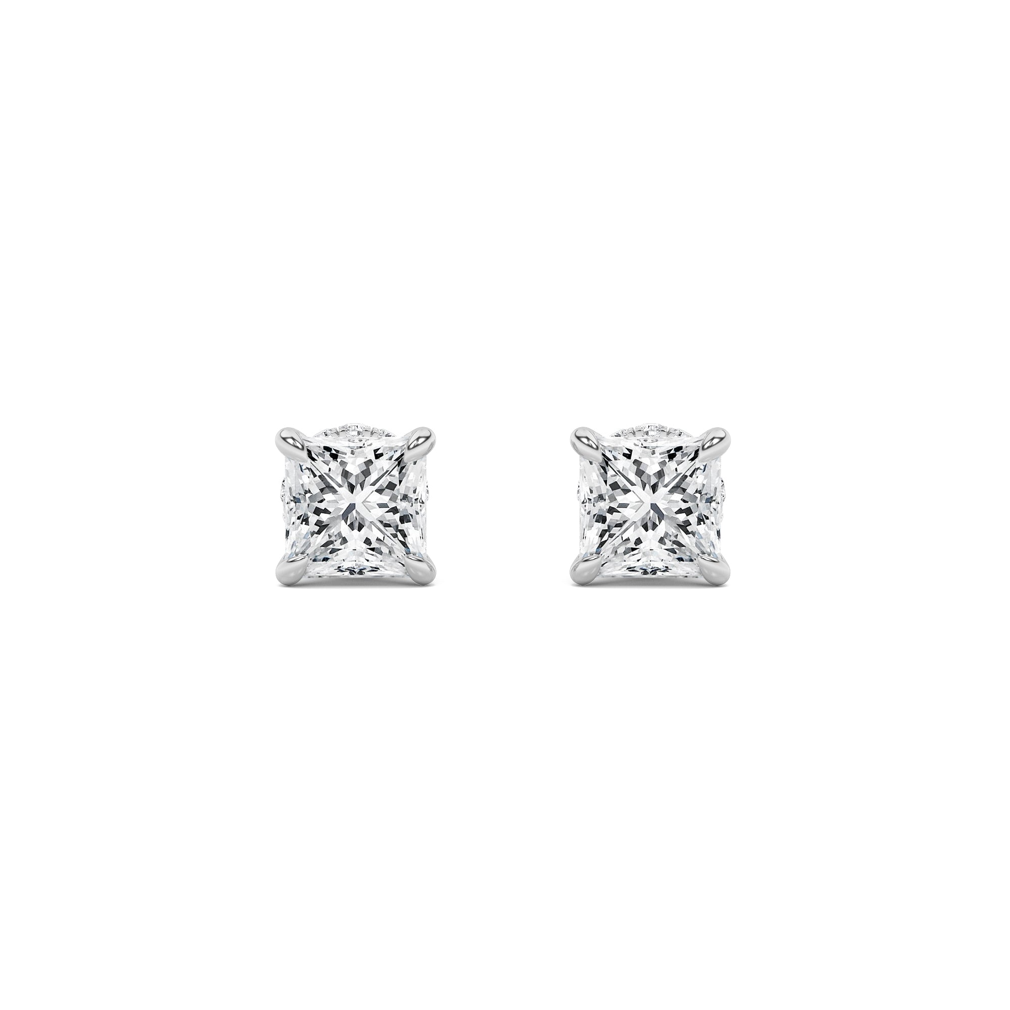 Princess Shaped Lab Grown Diamond (F/VS) Hidden Halo Stud Earrings in 14K Gold