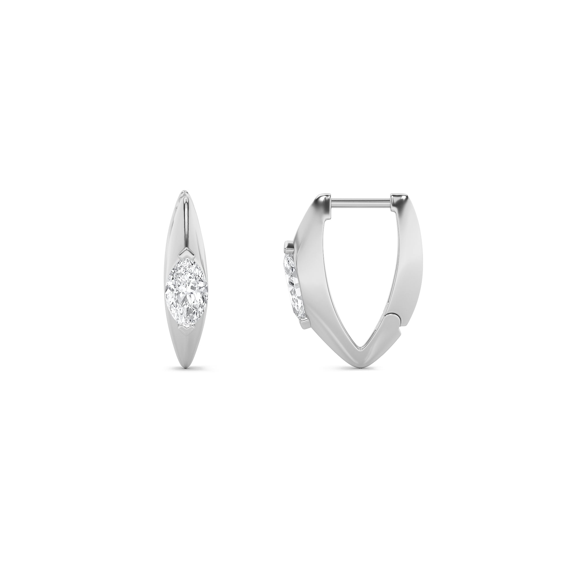 1Cttw Marquise Shaped Lab Grown Diamond (F/VS) Solitaire Huggie Earrings in 14K Gold