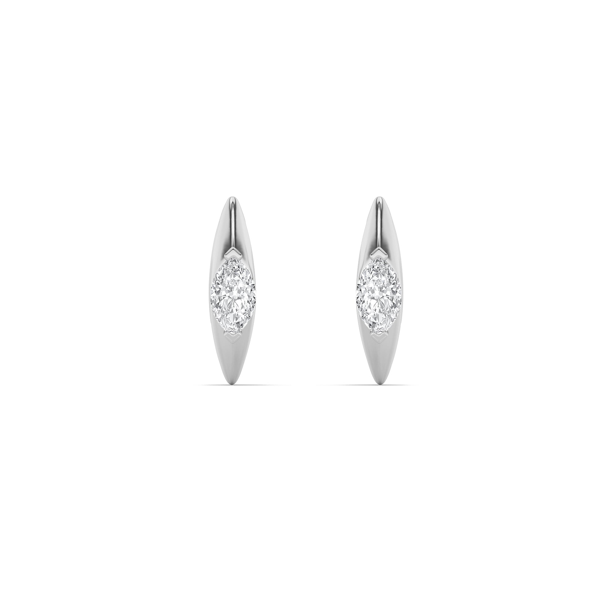 1Cttw Marquise Shaped Lab Grown Diamond (F/VS) Solitaire Huggie Earrings in 14K Gold