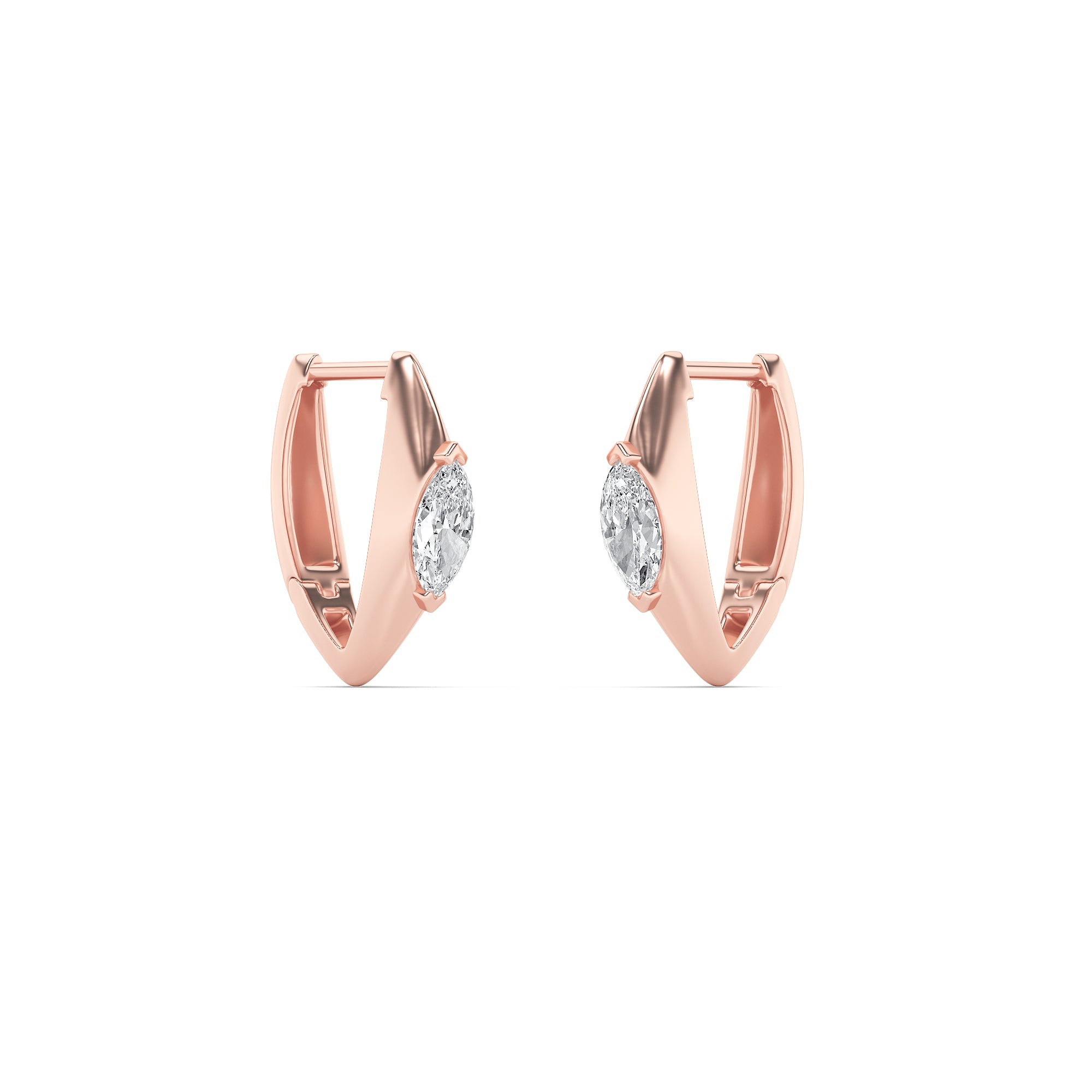 1Cttw Marquise Shaped Lab Grown Diamond (F/VS) Solitaire Huggie Earrings in 14K Gold