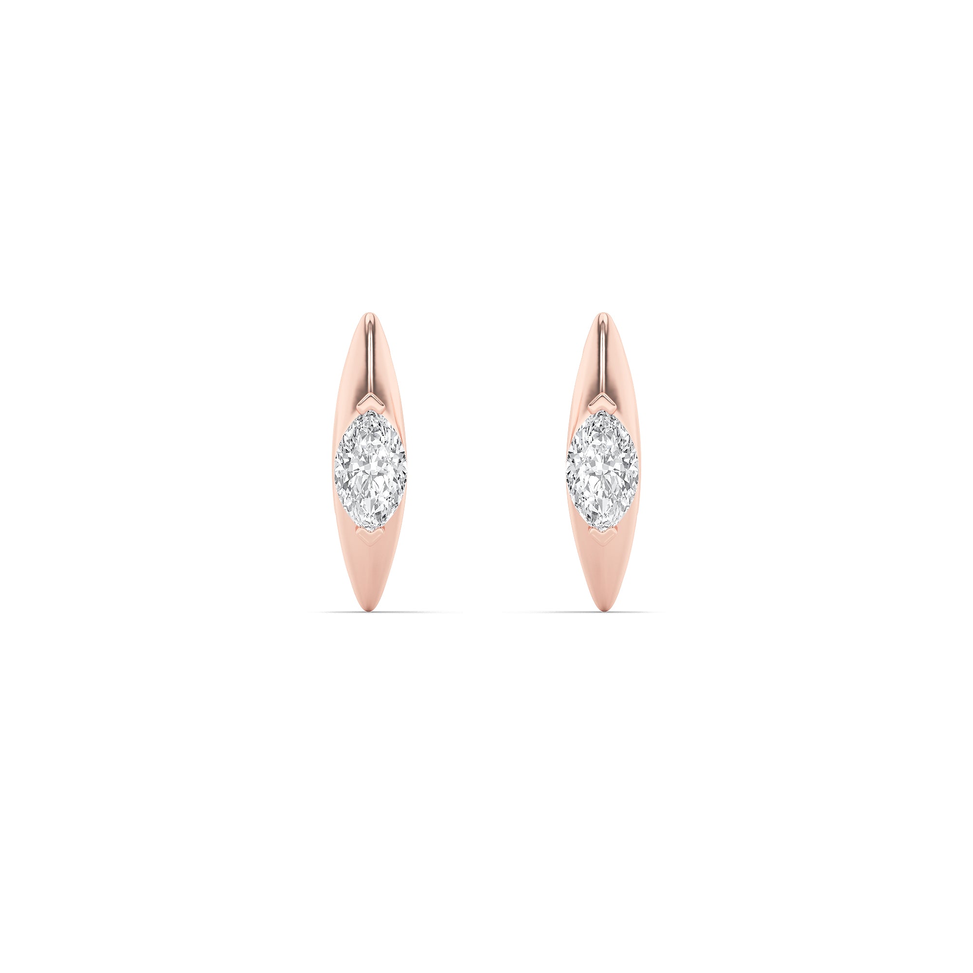 1Cttw Marquise Shaped Lab Grown Diamond (F/VS) Solitaire Huggie Earrings in 14K Gold