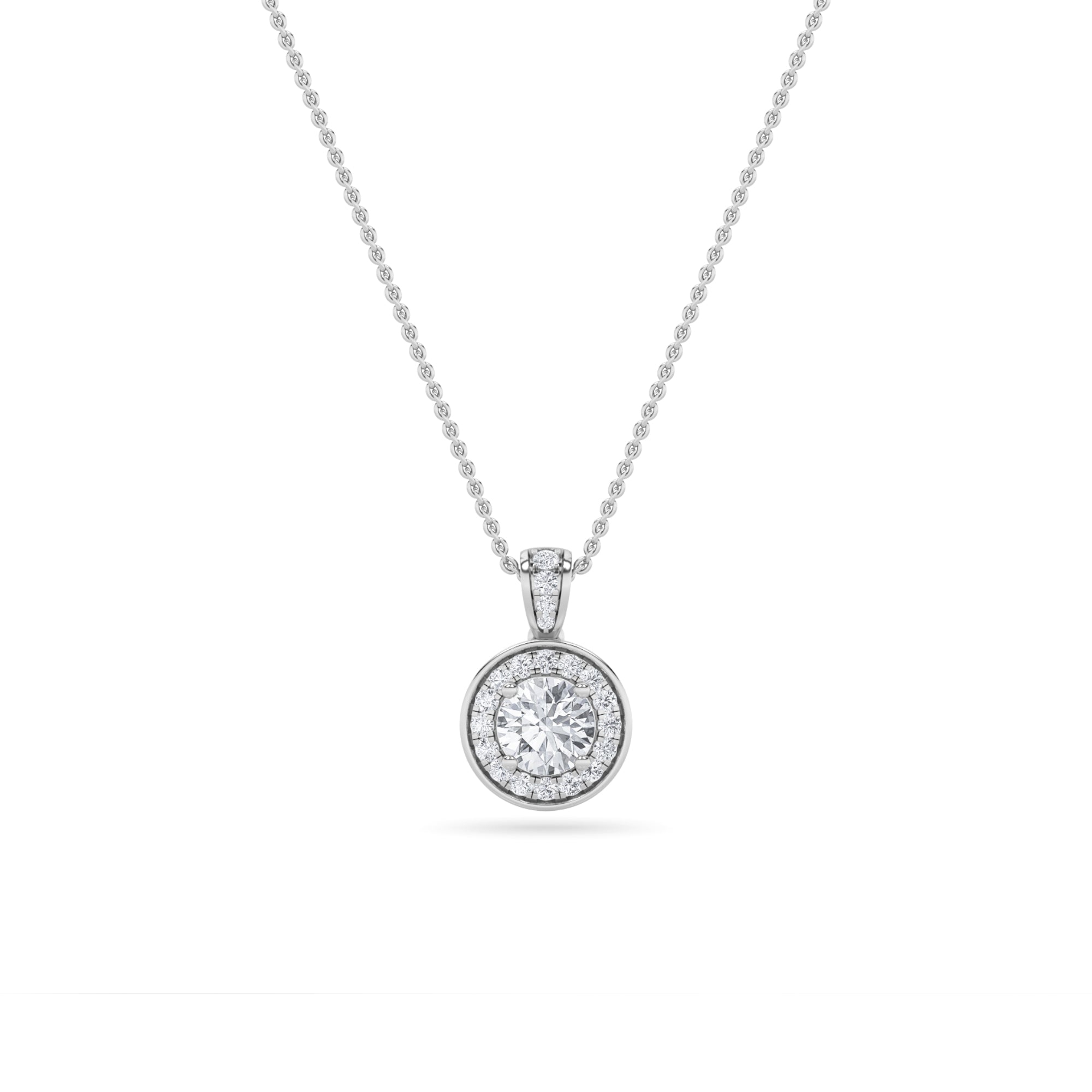Round (F/VS) Lab Grown Diamond 14K White Gold Halo Pendant Necklace