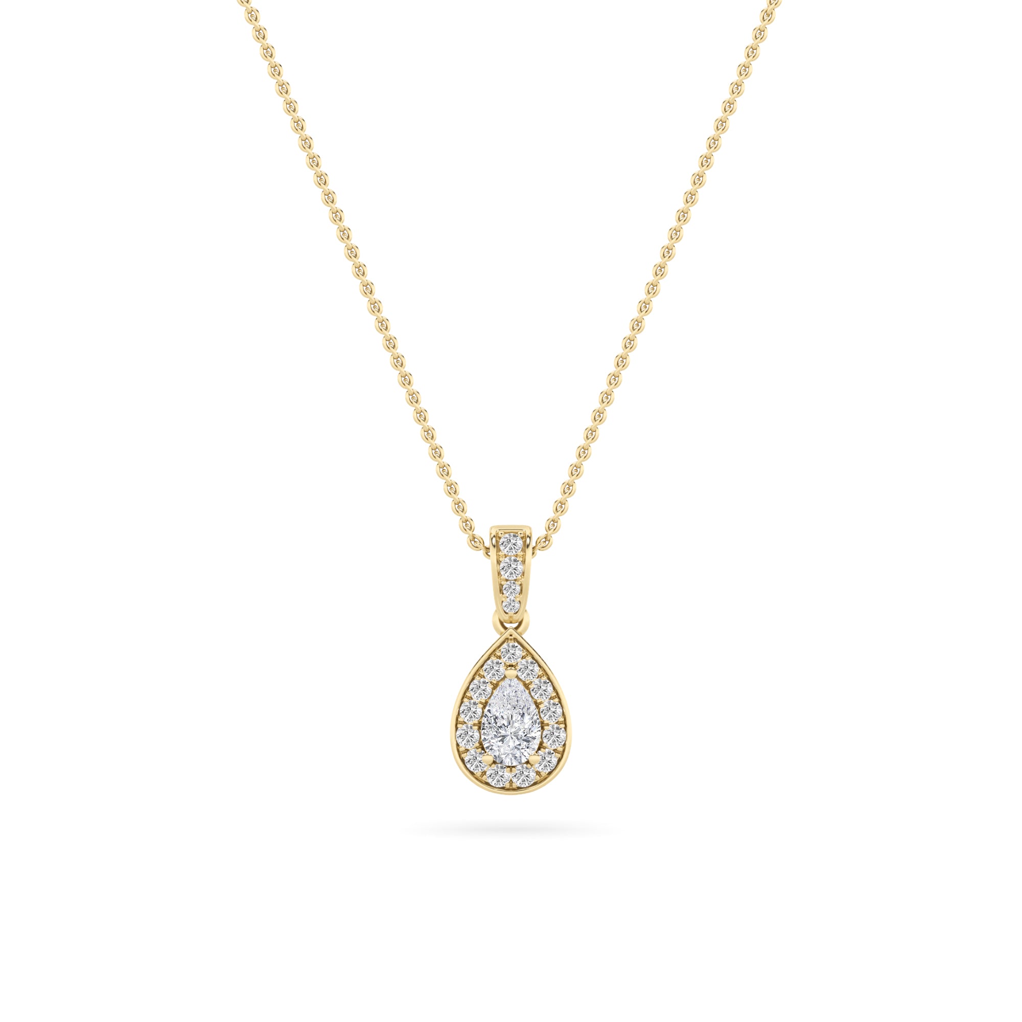1.25 Ct Pear (F/VS) Lab Grown Diamond Prong 14K Yellow Gold Classic Halo Solitaire Pendant Necklace
