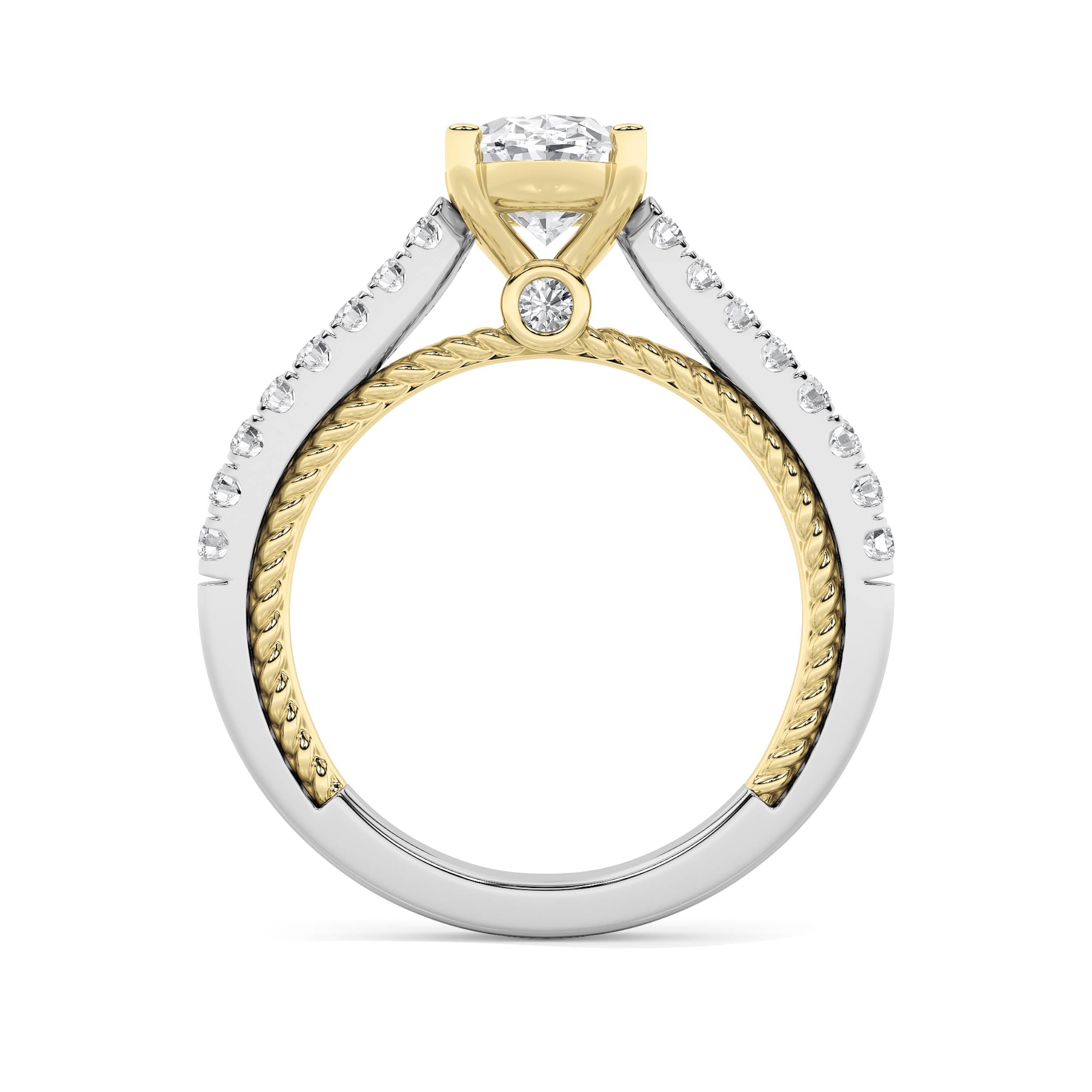 2Cttw Oval Shaped Lab Grown Diamond (F/VS) Two Tone Accented Rope Design Engagement Ring in 14K Gold
