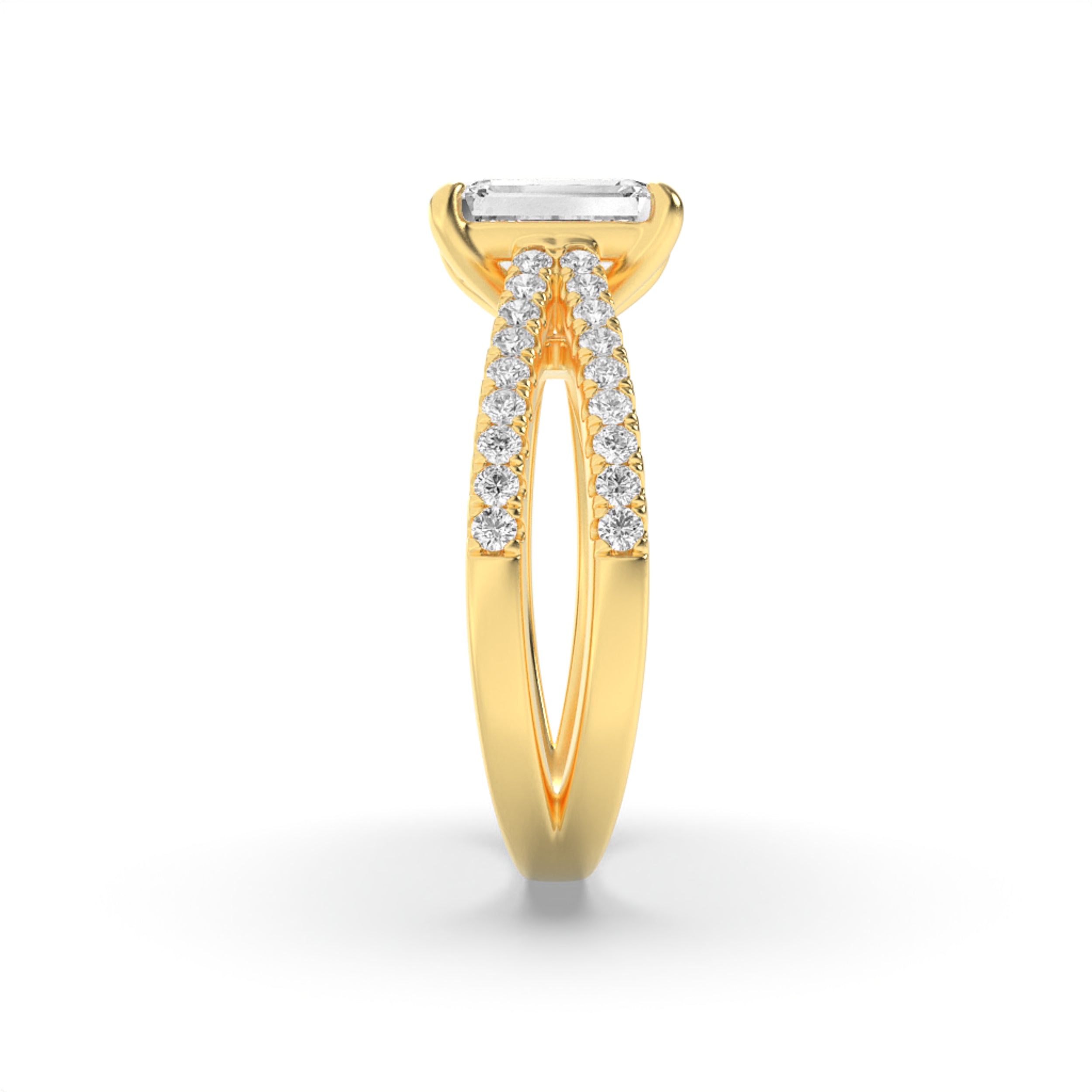 2Cttw Emerald Shaped Lab Grown Diamond (F/VS) Cross Shank Accented Engagement Ring in 14K Gold