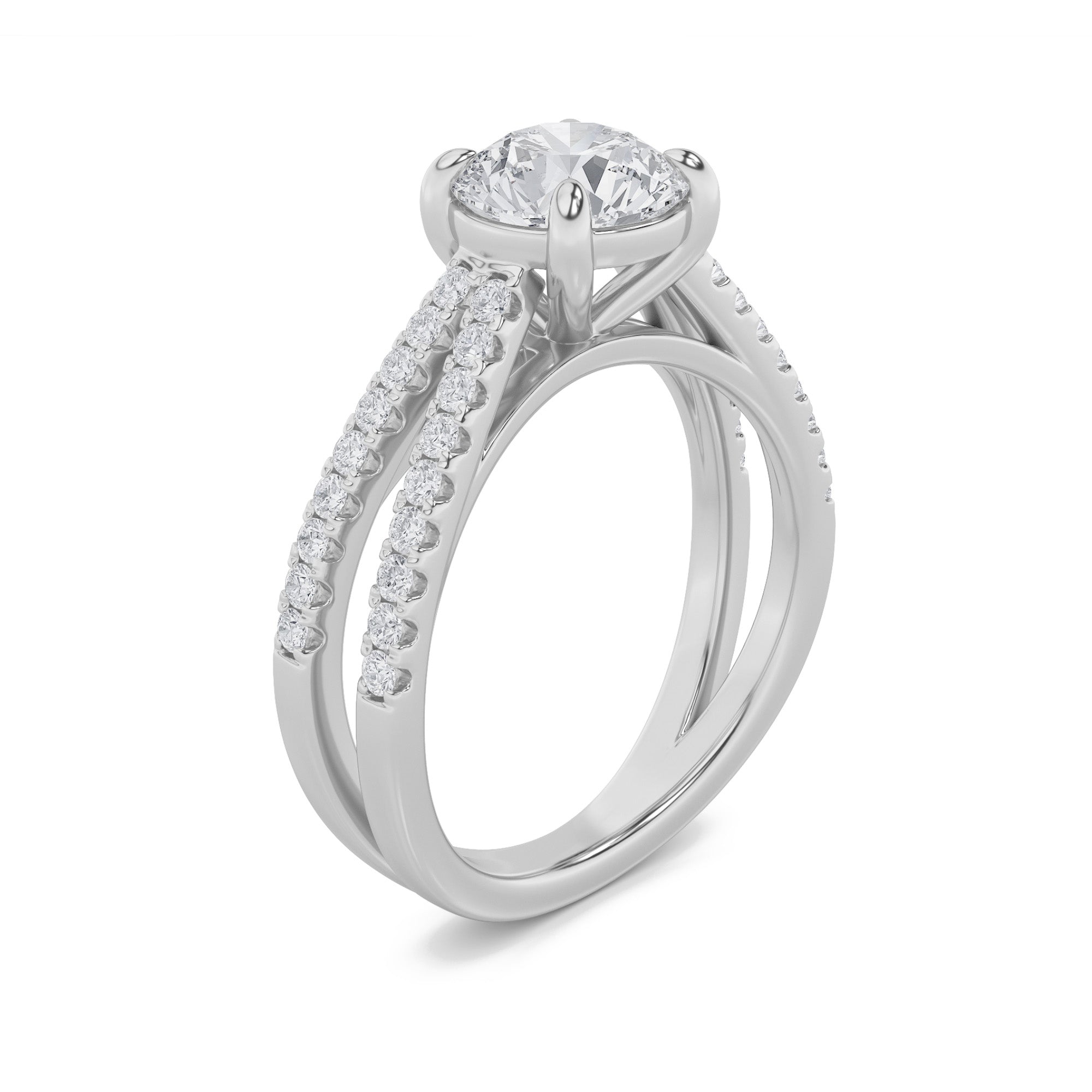 2Cttw Round Shaped Lab Grown Diamond (F/VVS) CrossShank Accented Engagement Ring in 14K Gold