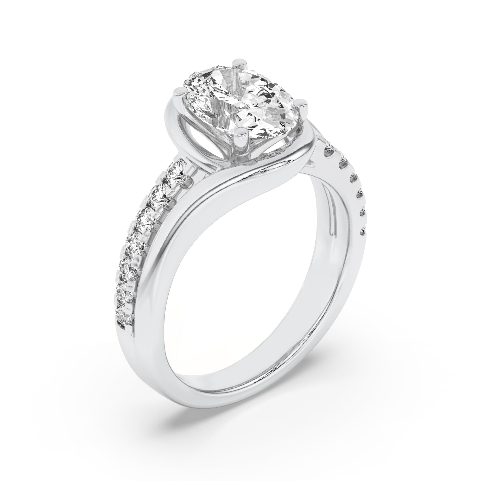 2Cttw Oval Shaped Lab Grown Diamond (G/VS) Swirl Shank Accented Engagement Ring in 14K Gold