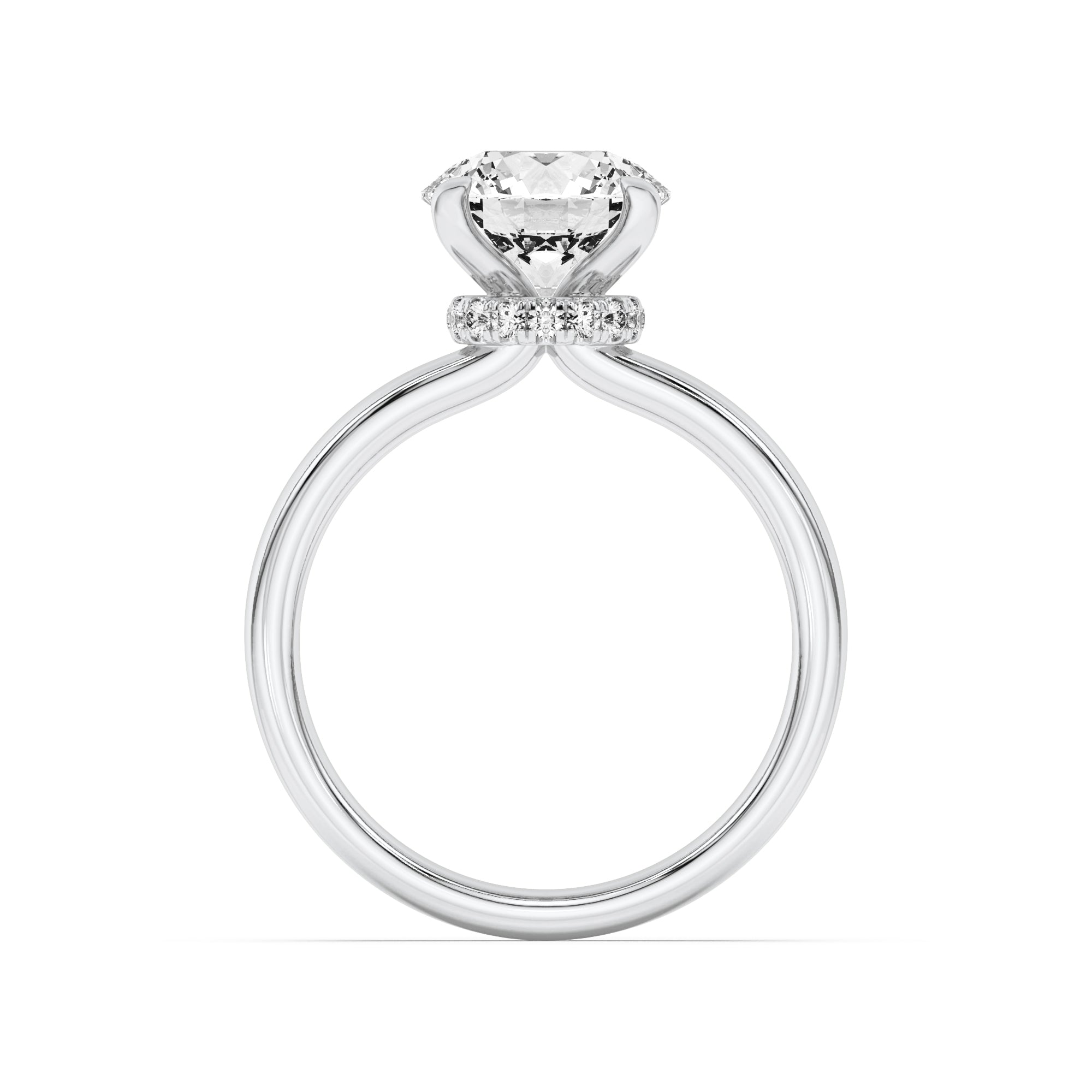 1Cttw Round Shaped Lab Grown Diamond (F/VVS) Hidden Halo Plain Shank Engagement Ring in 14K Gold