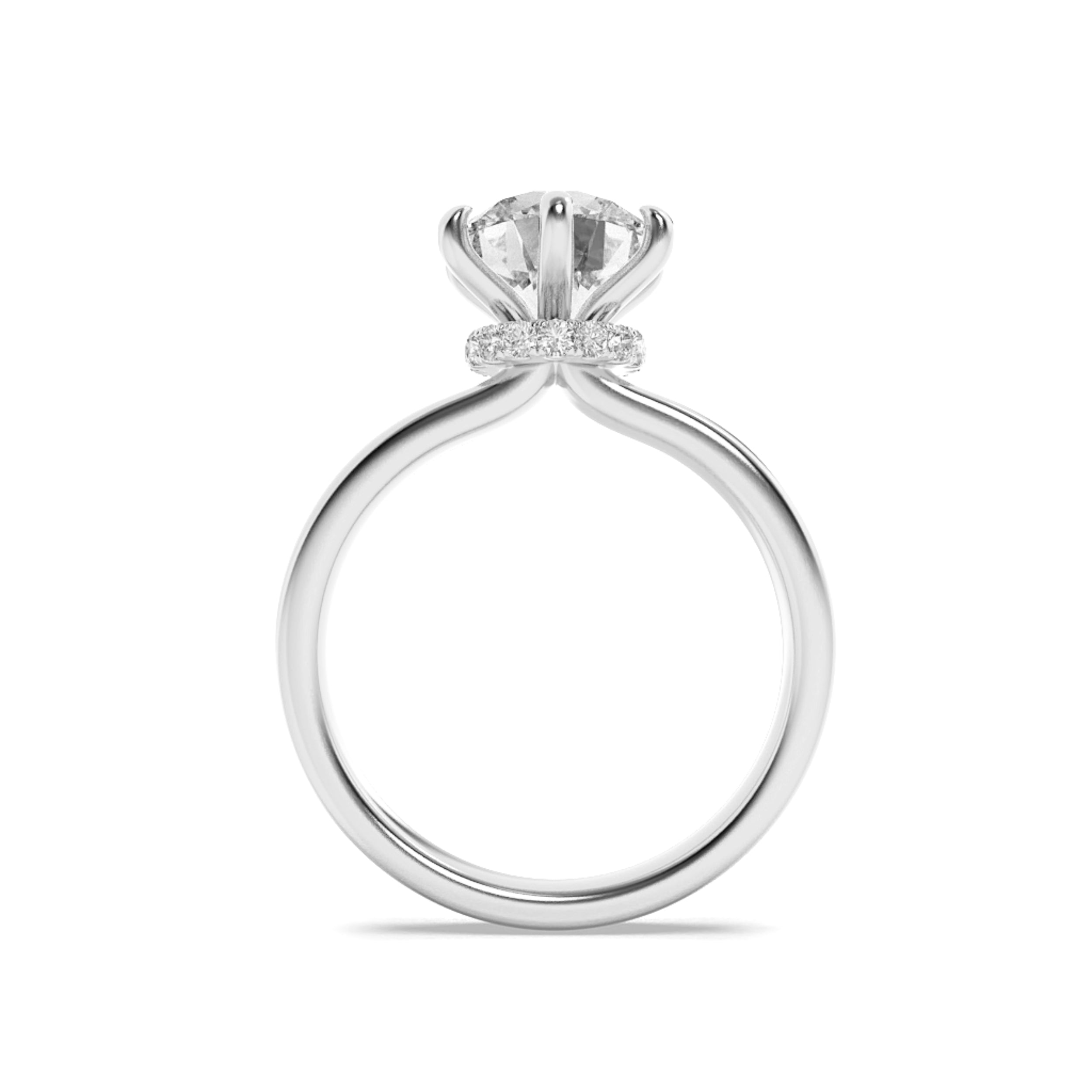 1Cttw Round Shaped Lab Grown Diamond (F/VVS) Hidden Halo Plain Shank Engagement Ring in 14K Gold