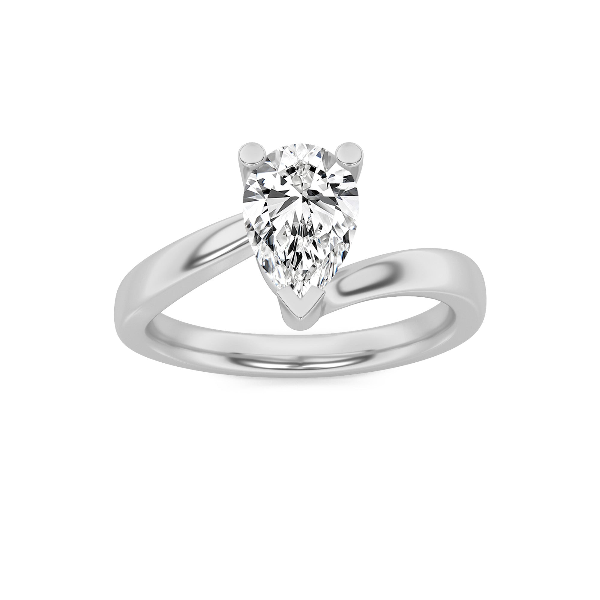 1Cttw Pear Shaped Lab Grown Diamond (F/VS) BypassShank Engagement Ring in 14K Gold