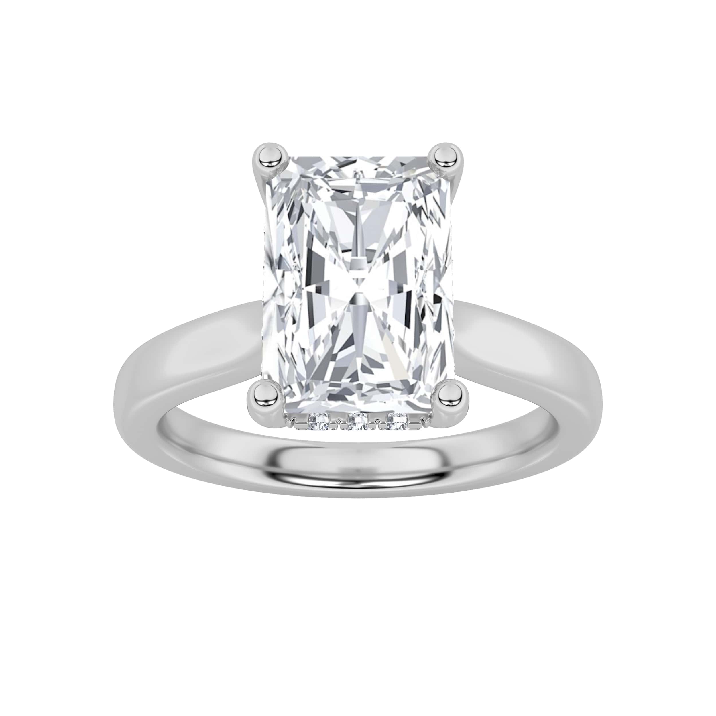 1Cttw Radiant Shaped Lab Grown Diamond (F/VS) Hidden Halo Cathedral Shank Engagement Ring in 14K Gold