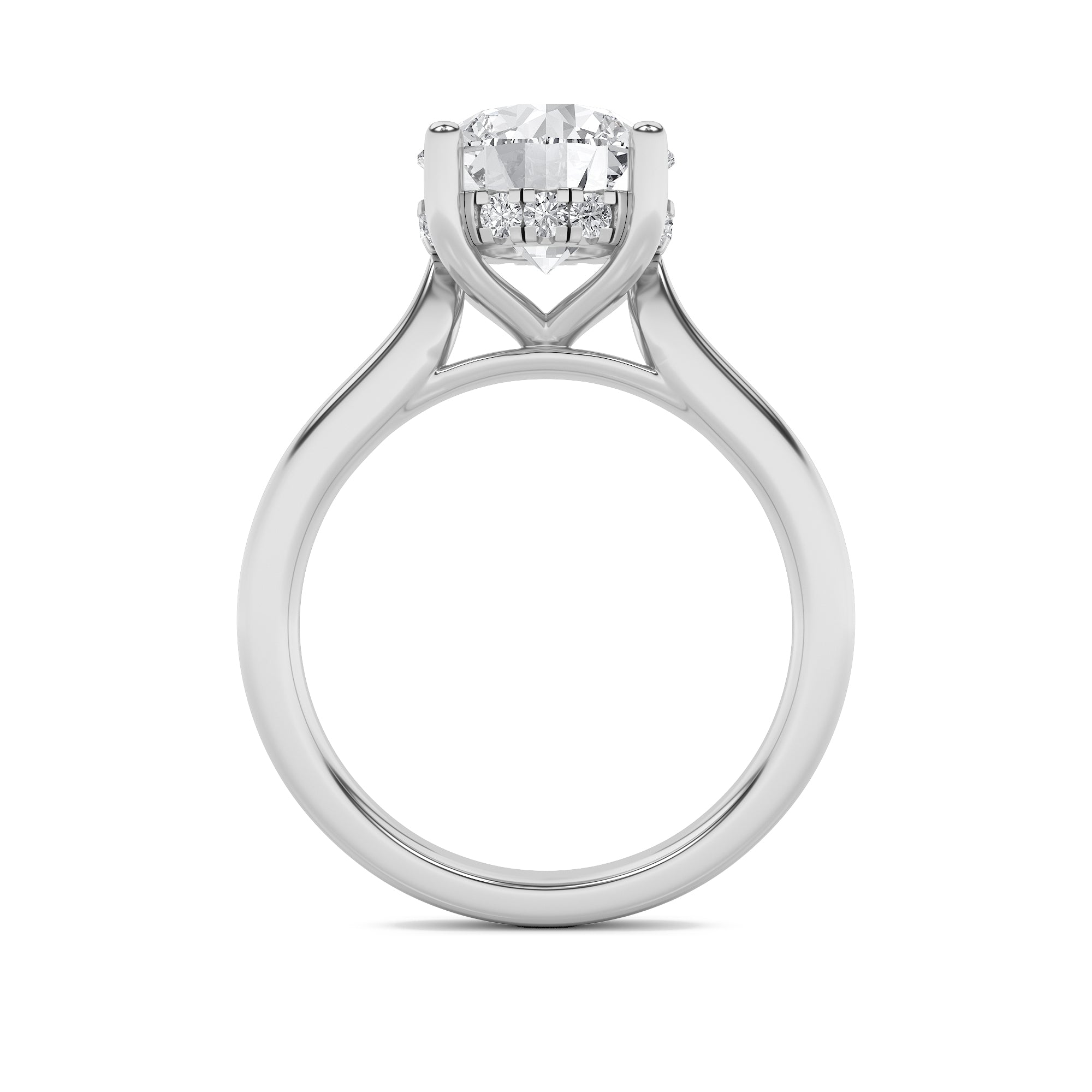 2Cttw Round Shaped Lab Grown Diamond (F/VS) HiddenHalo Cathedral Shank Engagement Ring in 14K Gold