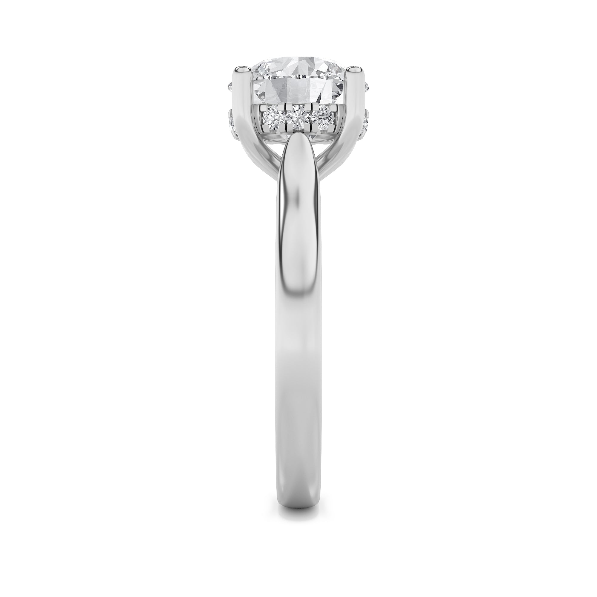 2Cttw Round Shaped Lab Grown Diamond (F/VS) HiddenHalo Cathedral Shank Engagement Ring in 14K Gold
