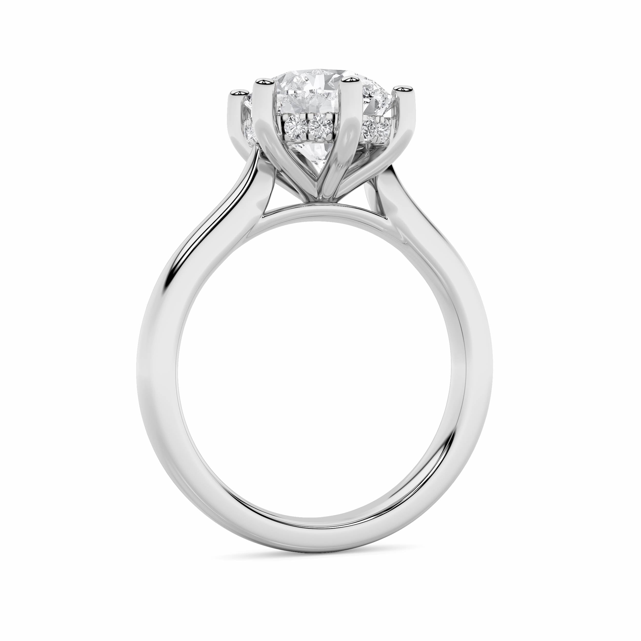 1Cttw Round Shaped Lab Grown Diamond (F/VS) HiddenHalo Cathedral Shank Engagement Ring in 14K Gold
