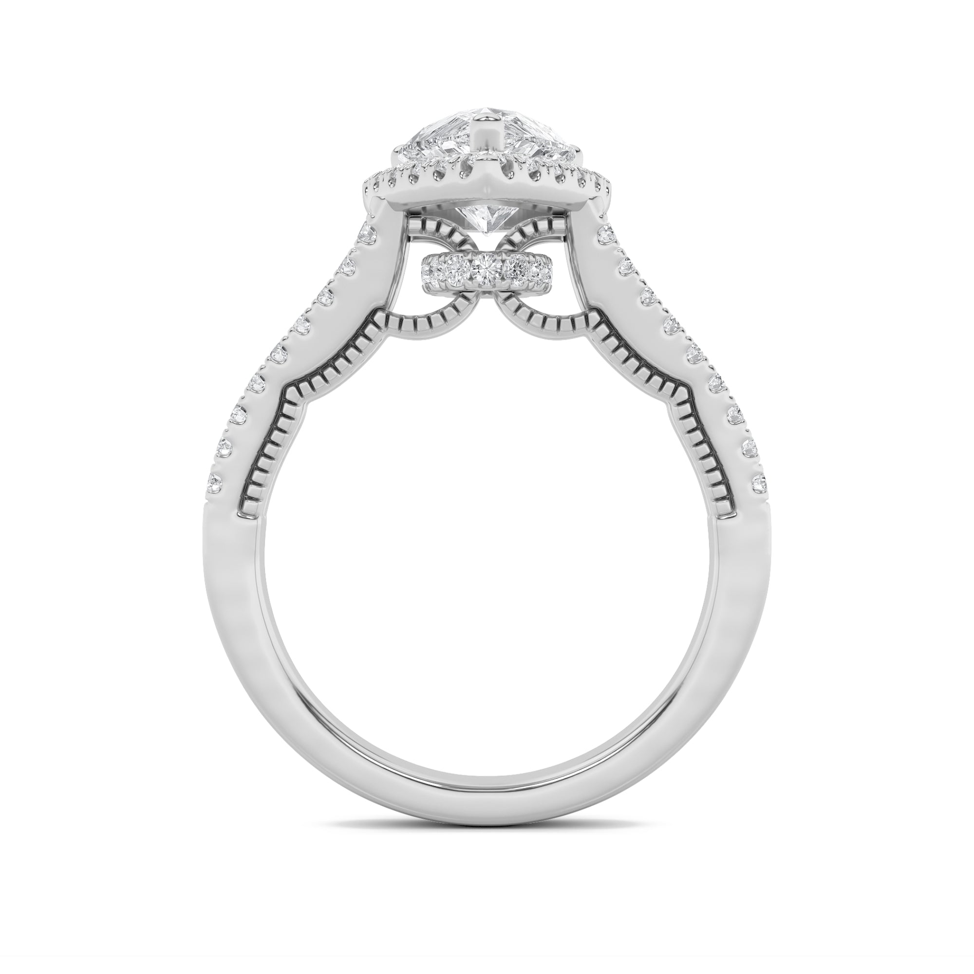 2Cttw Pear Shaped Lab Grown Diamond (F/VS) Split Shank Accented Ring in 14K Gold
