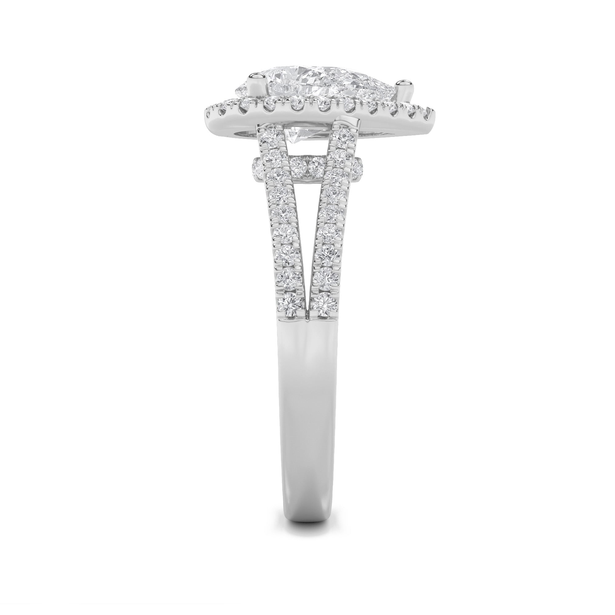 2Cttw Pear Shaped Lab Grown Diamond (F/VS) Split Shank Accented Ring in 14K Gold