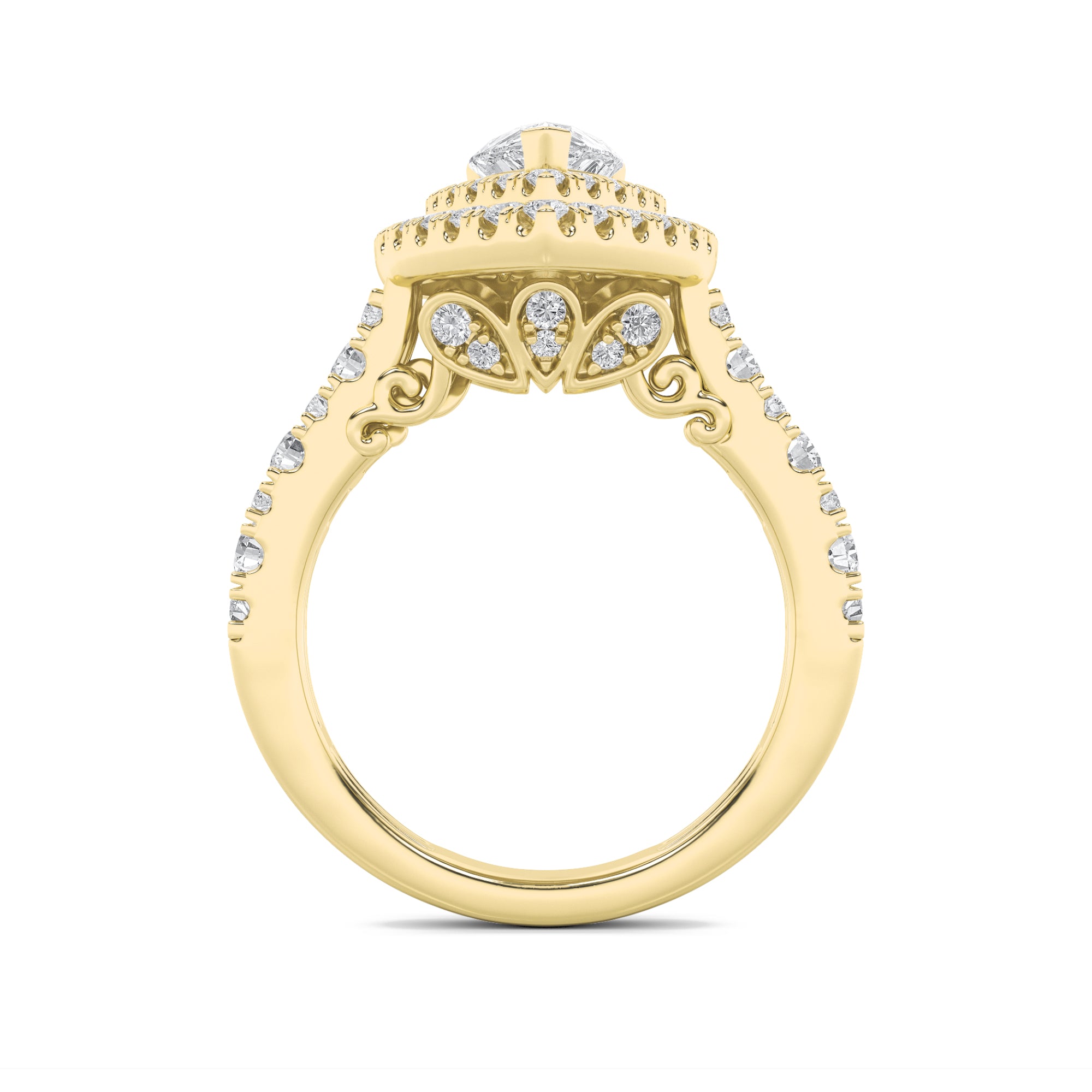 2Cttw Pear Shaped Lab Grown Diamond (F/VS) DoubleHalo Engagement Ring in 14K Gold