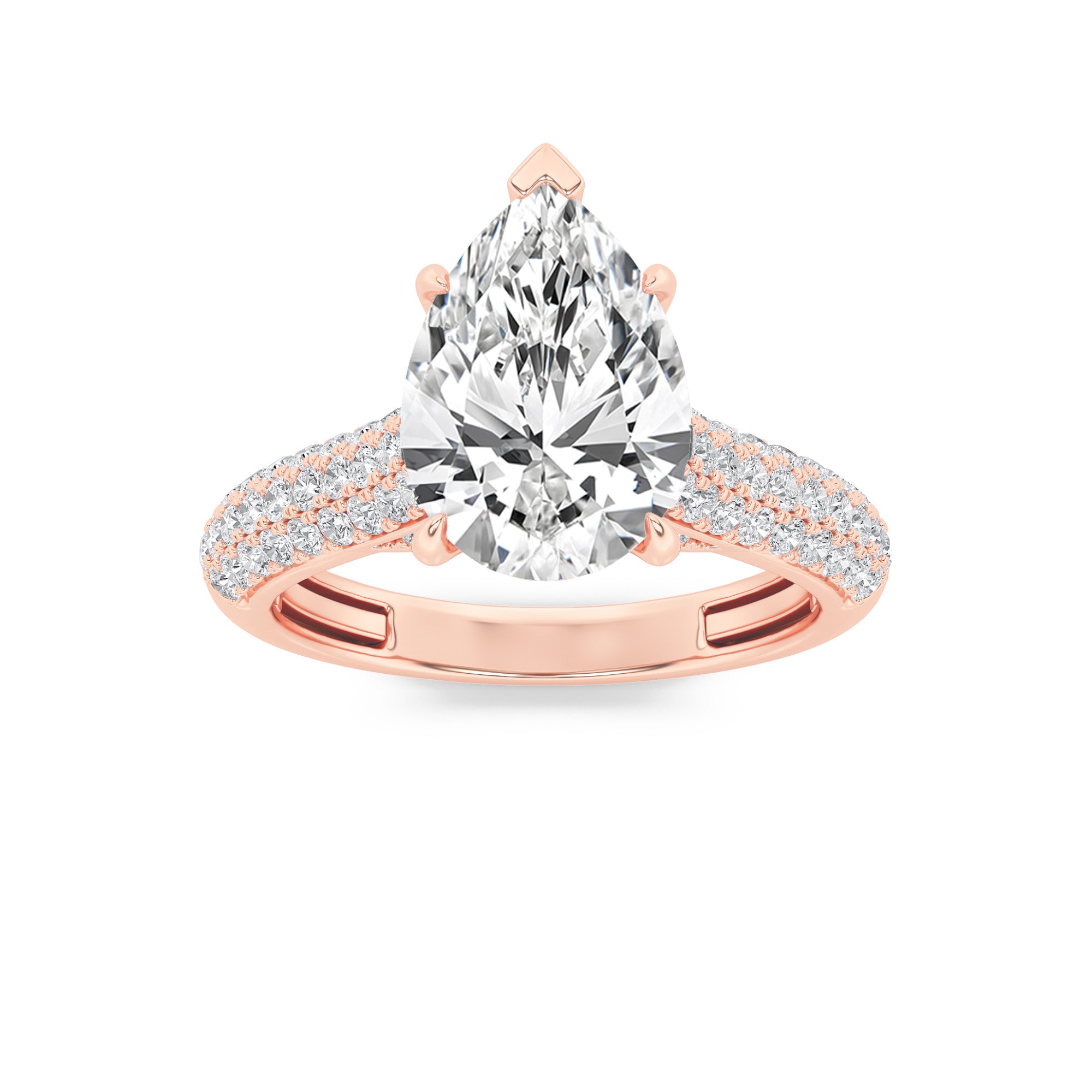 1.5Cttw Pear Shaped Lab Grown Diamond (F/VS) Hidden Halo Accented Engagement Ring in 14K Gold