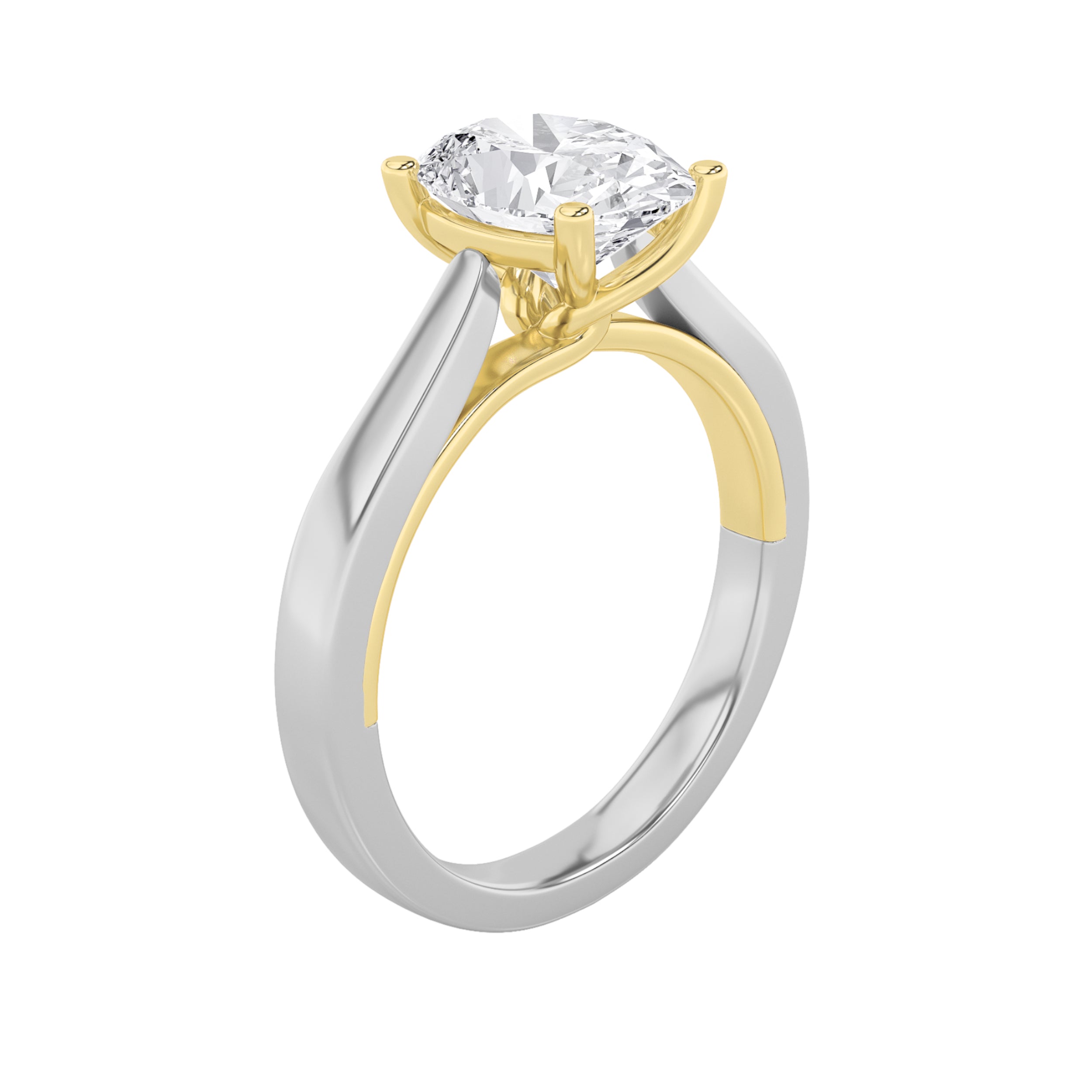 1Cttw Oval Shaped Lab Grown Diamond (F/VS) Two Tone Twisted Basket Cathedral Shank Solitaire Ring in14K Gold