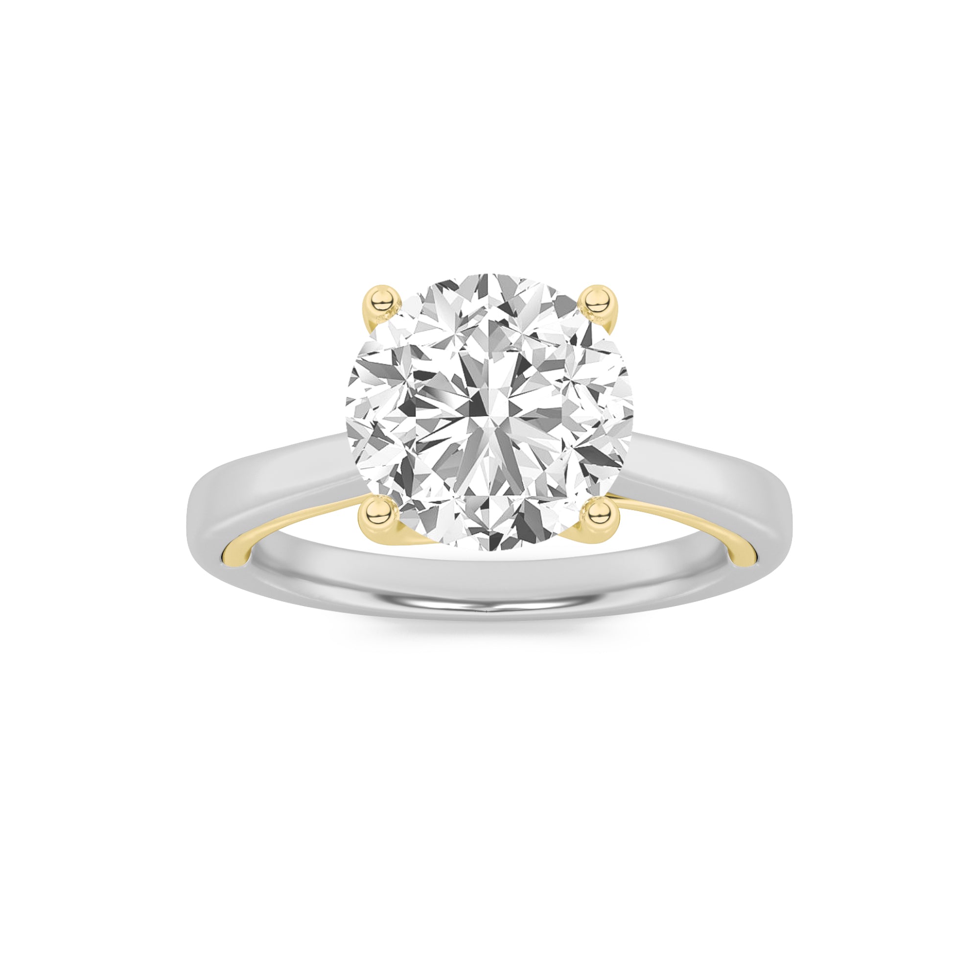 2Cttw Round Shaped Lab Grown Diamond (G/VS) Two Tone Twisted Basket Cathedral Shank Solitaire Ring in 14K Gold