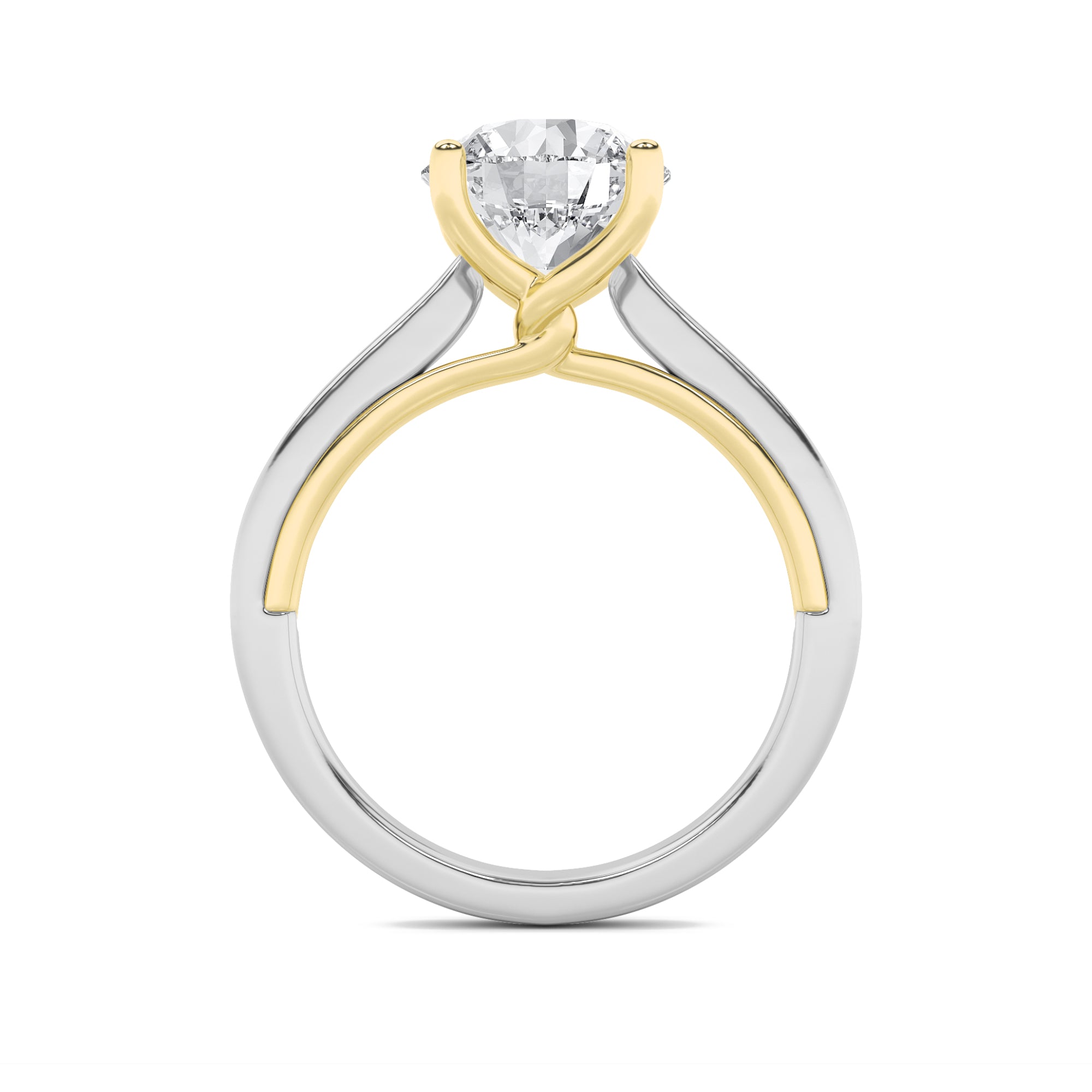 2Cttw Round Shaped Lab Grown Diamond (G/VS) Two Tone Twisted Basket Cathedral Shank Solitaire Ring in 14K Gold