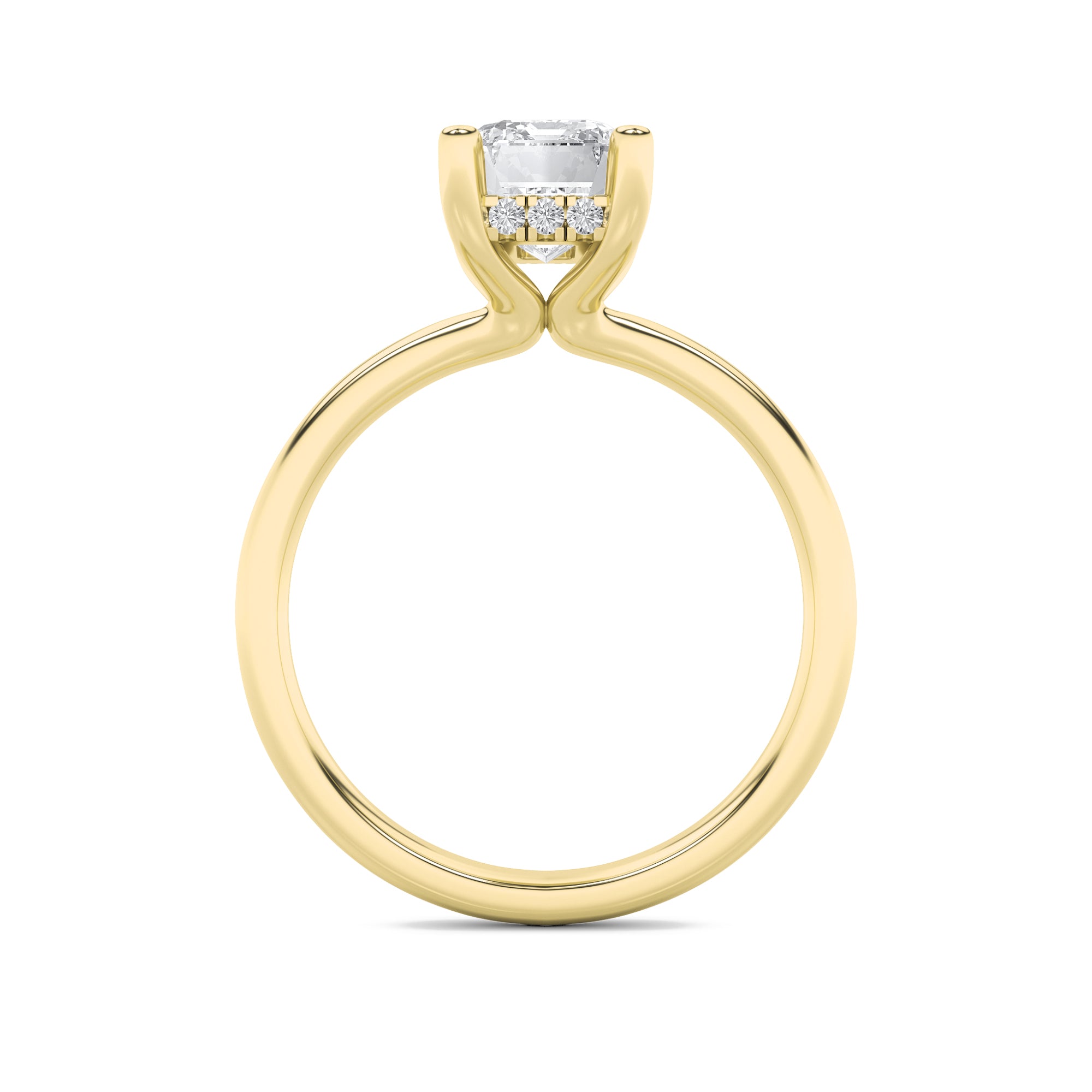 2Cttw Emerald Shaped Lab Grown Diamond (F/VS) Hidden Halo Petite Shank Ring in 14K Gold