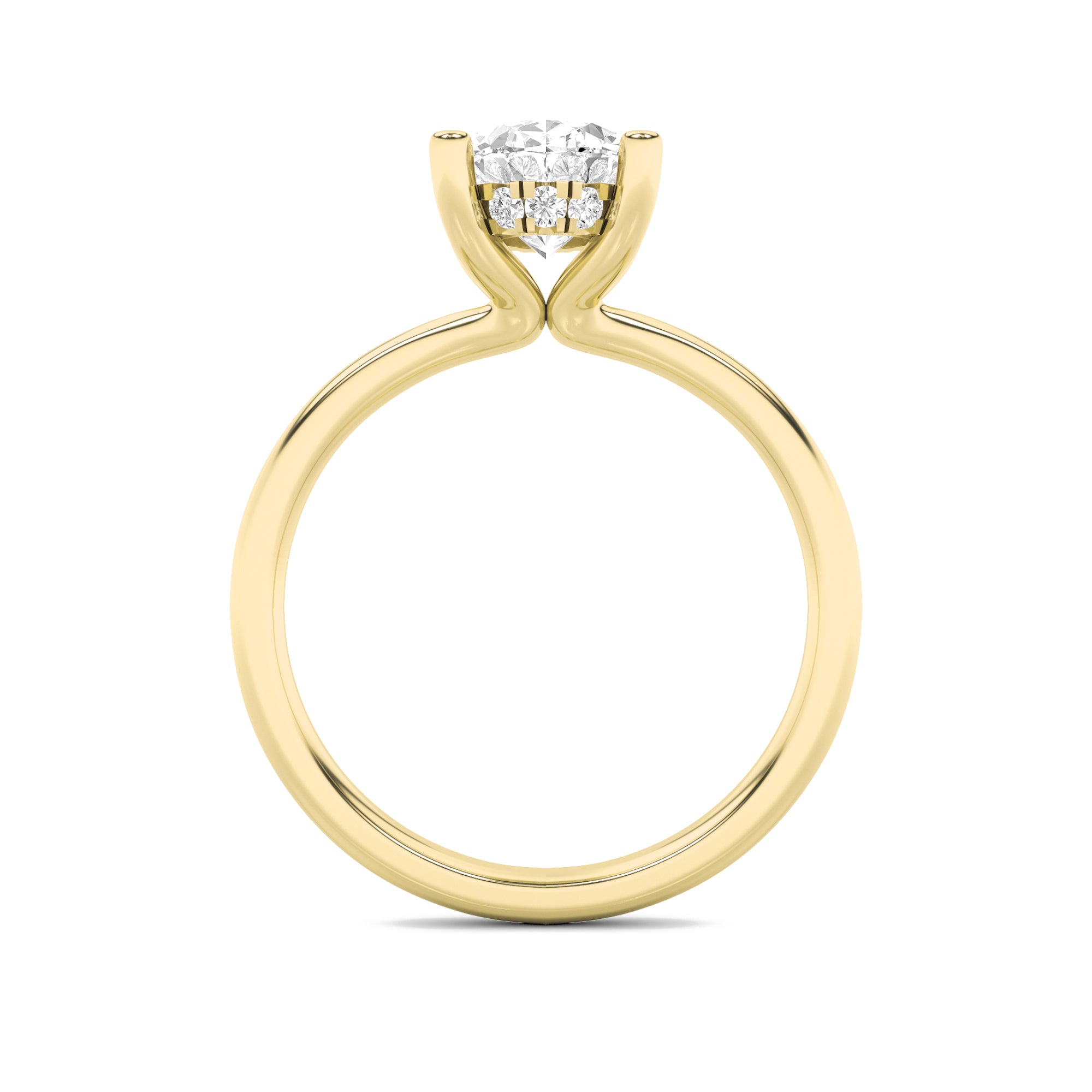 2Cttw Oval Shaped Lab Grown Diamond (F/VS) HiddenHalo Petite Shank Ring in 14K Gold