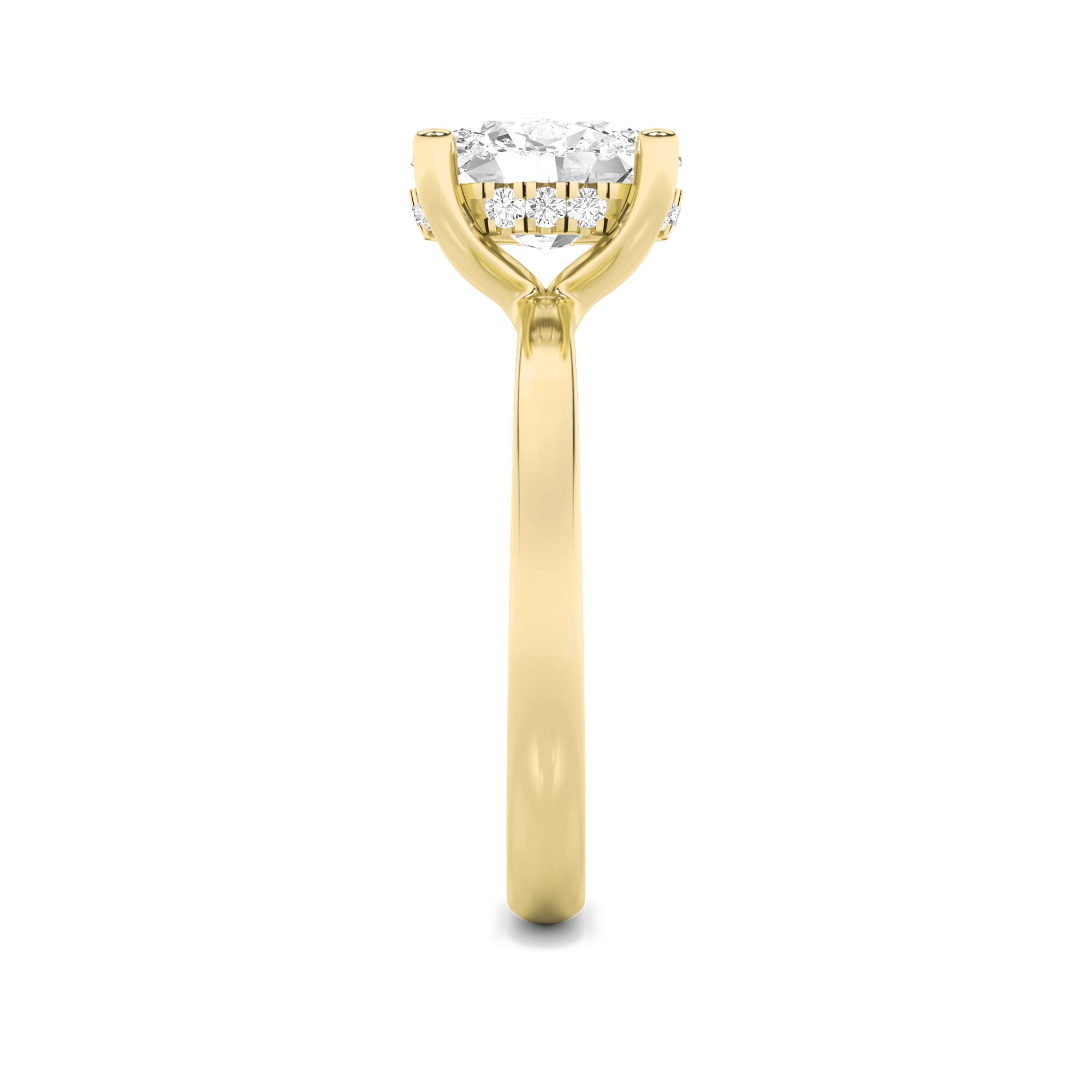 2Cttw Oval Shaped Lab Grown Diamond (F/VS) HiddenHalo Petite Shank Ring in 14K Gold