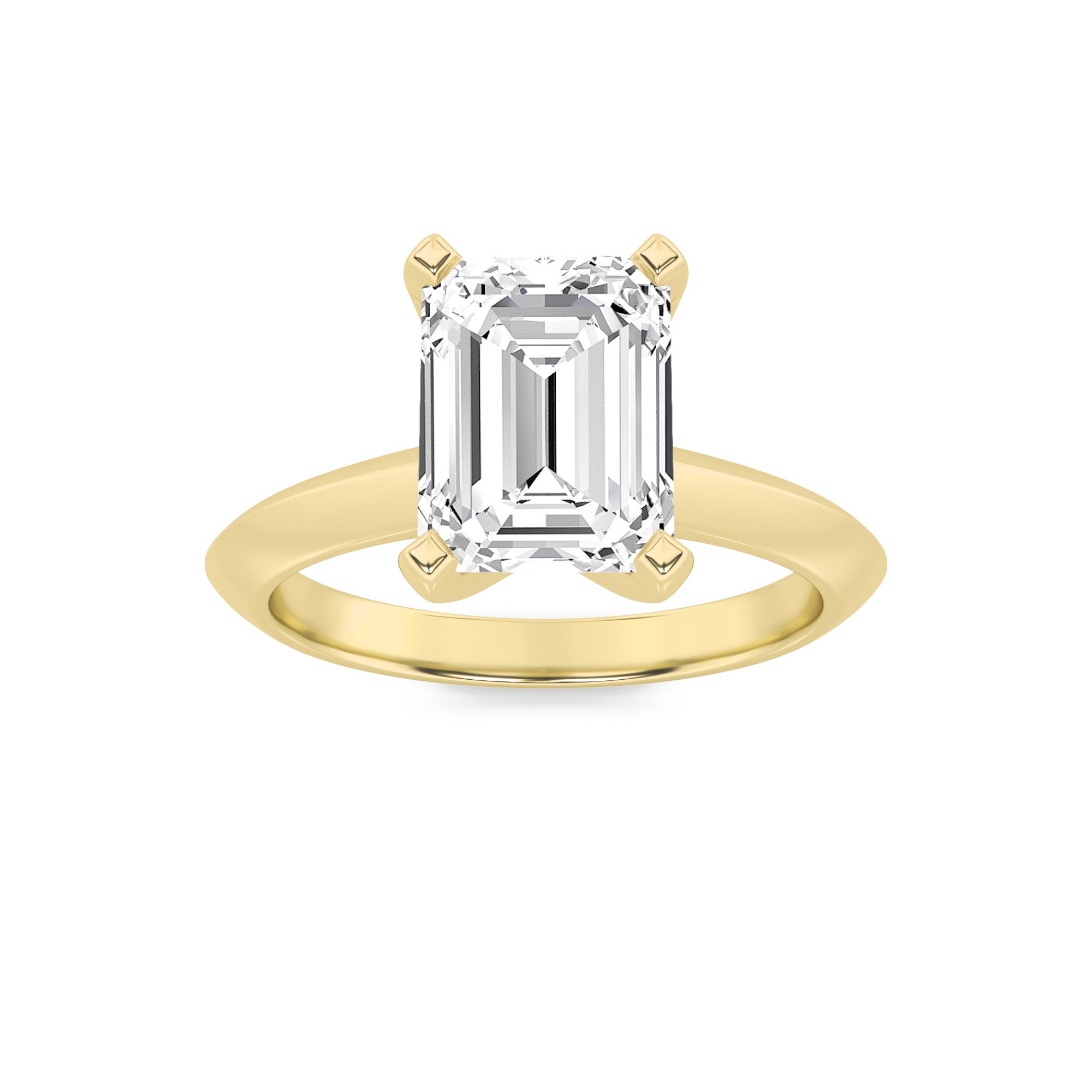 1.5Cttw Emerald Shaped Lab Grown Diamond (F/VS) Knife Edge Shank Solitaire Engagement Ring in 14K Gold