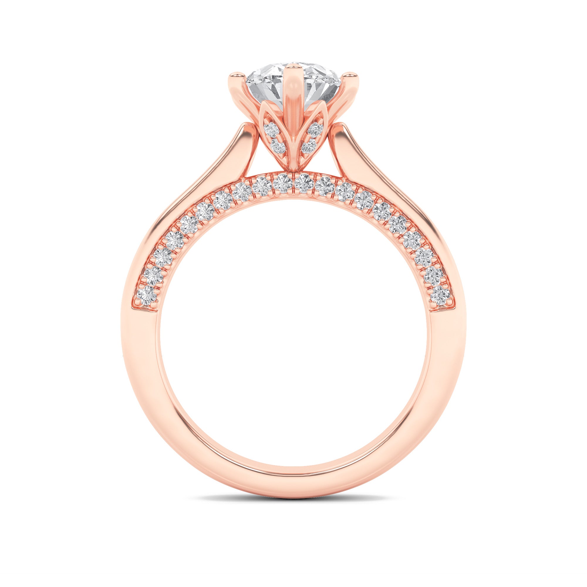 1.25Cttw Oval Shaped Lab Grown Diamond (F/VS) Tulip Motif Accented Engagement Ring in 14K Gold