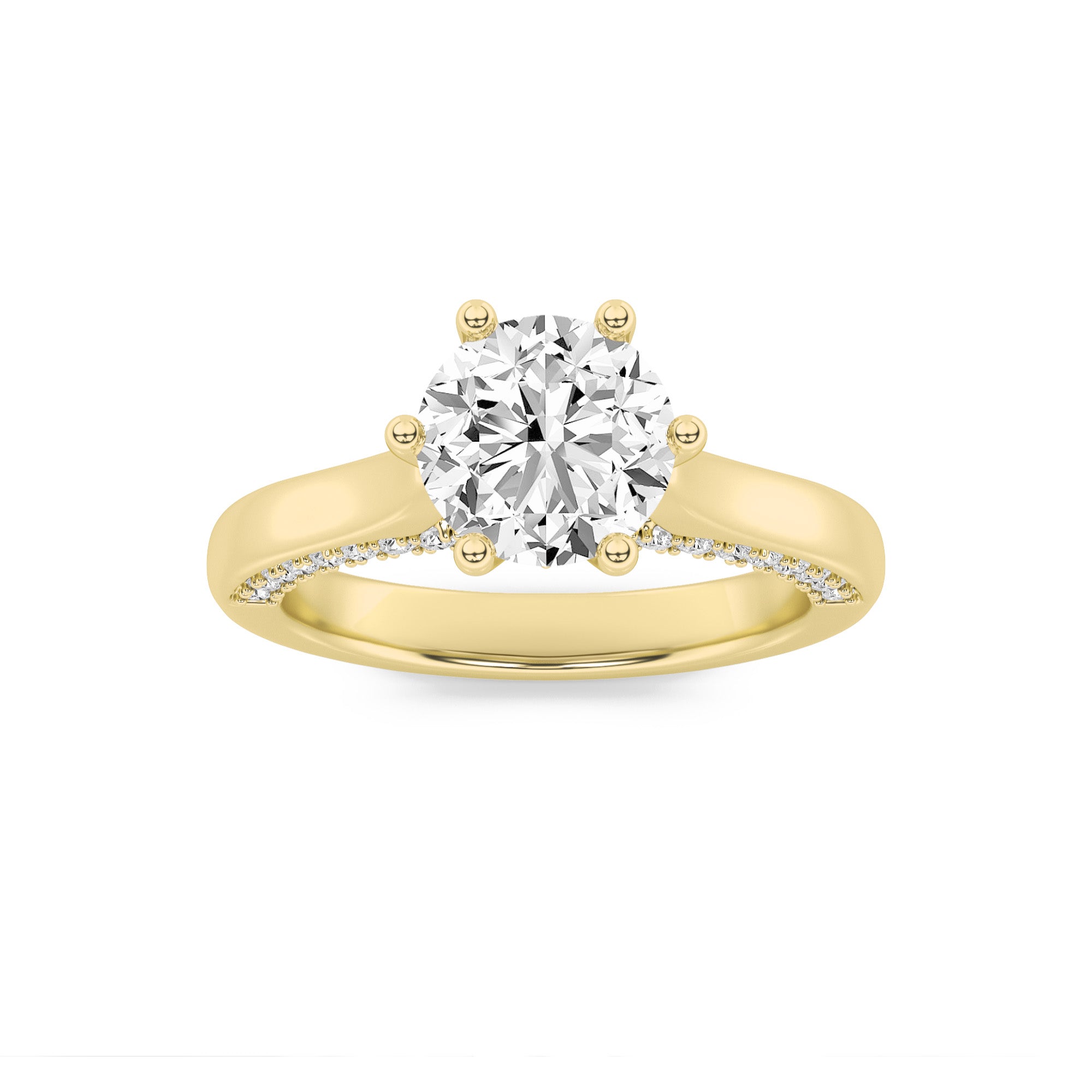2Cttw Round Shaped Lab Grown Diamond (F/VS) TulipMotif Accented Engagement Ring in 14K Gold