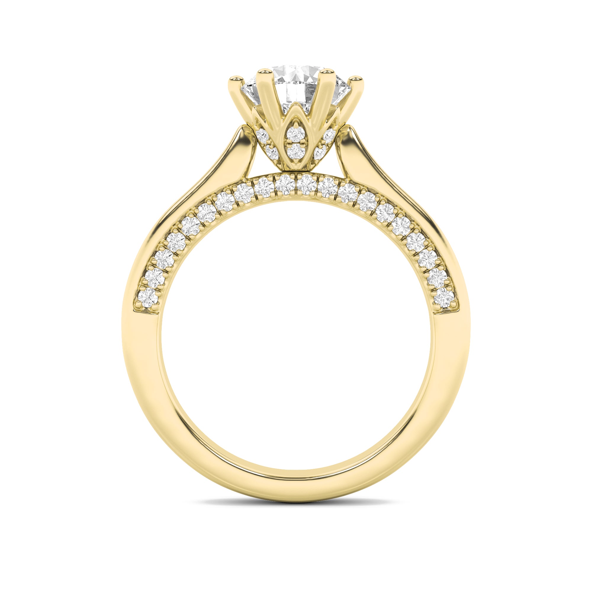 2Cttw Round Shaped Lab Grown Diamond (F/VS) TulipMotif Accented Engagement Ring in 14K Gold