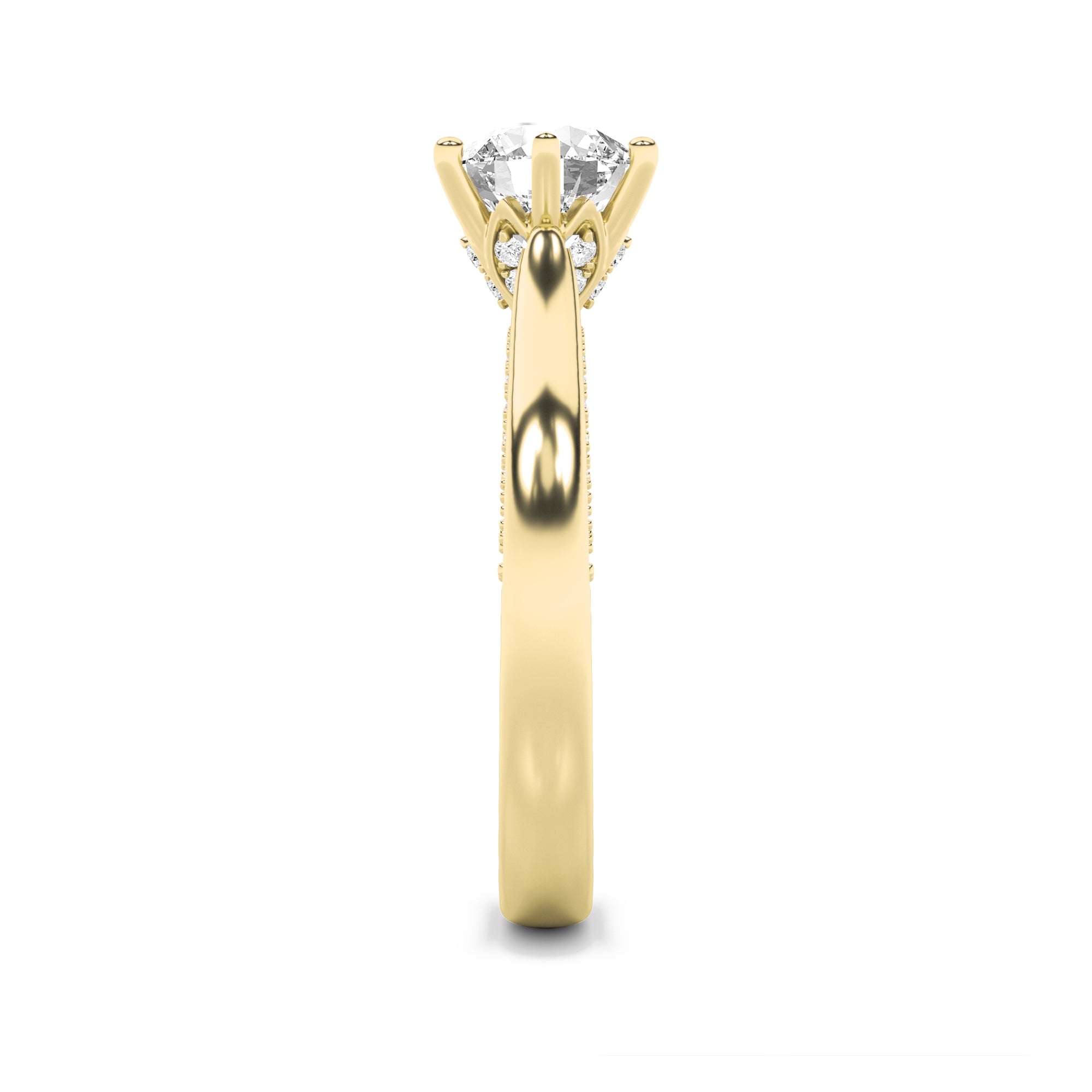 2Cttw Round Shaped Lab Grown Diamond (F/VS) TulipMotif Accented Engagement Ring in 14K Gold