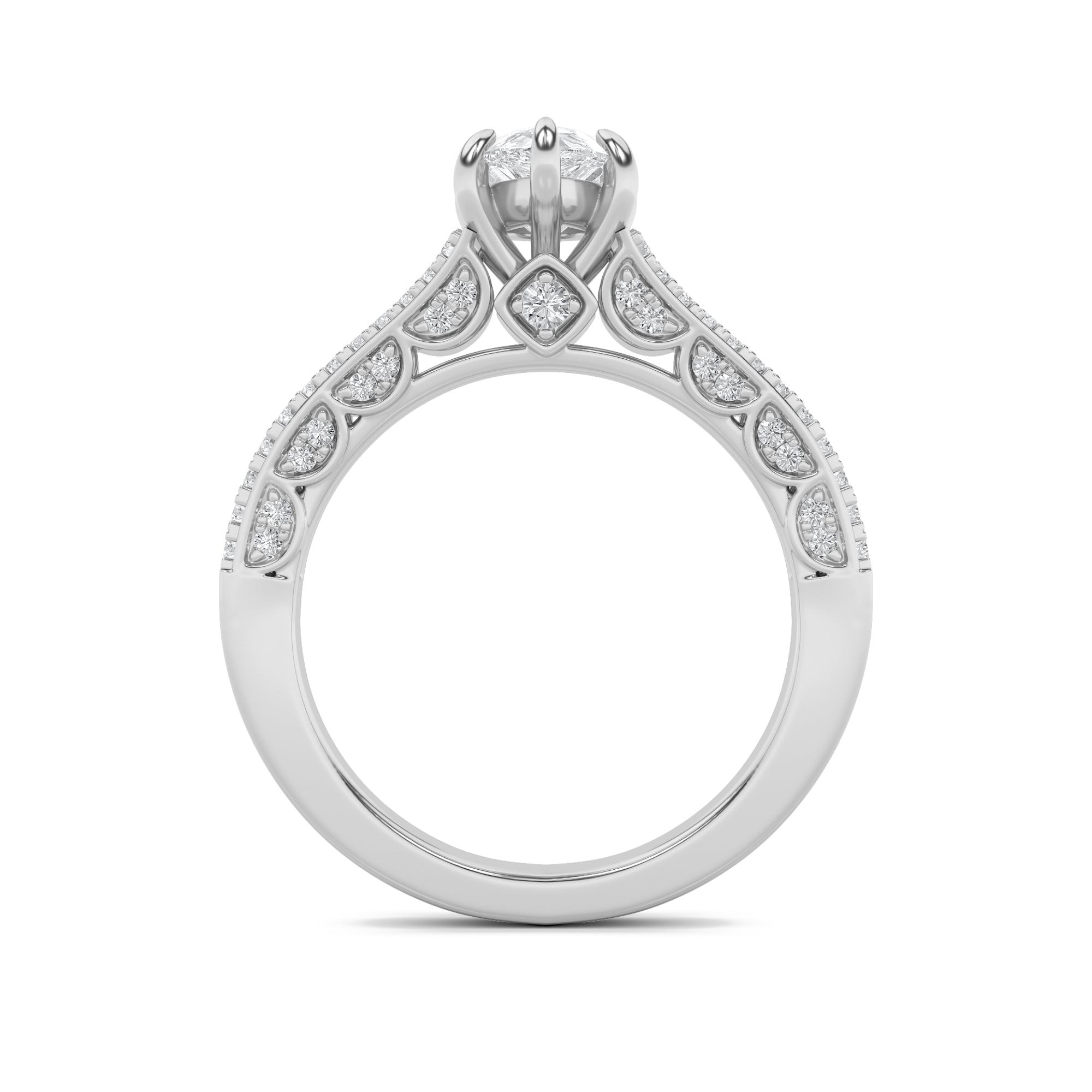 2Cttw Pear Shaped Lab Grown Diamond (F/VS) Split Shank Accented Engagement Ring in 14K Gold