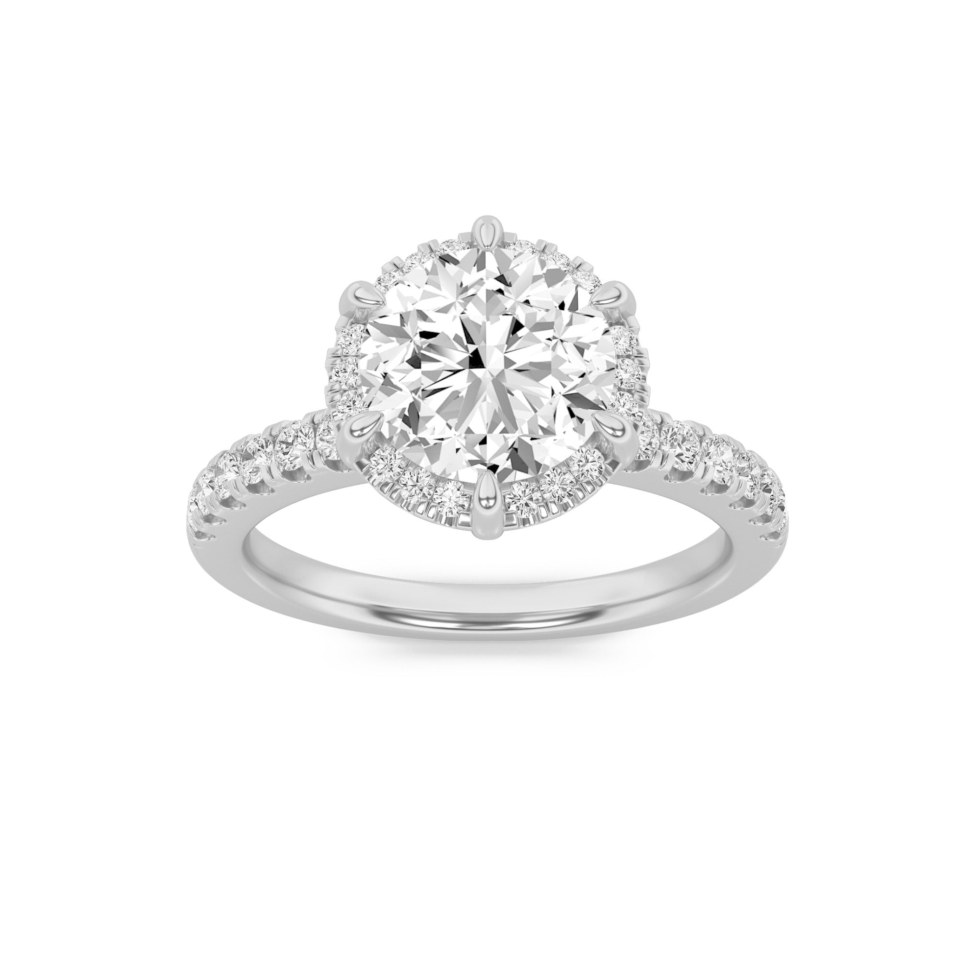 2Cttw Round Shaped Lab Grown Diamond (F/VS) Halo Accented Engagement Ring in 14K Gold