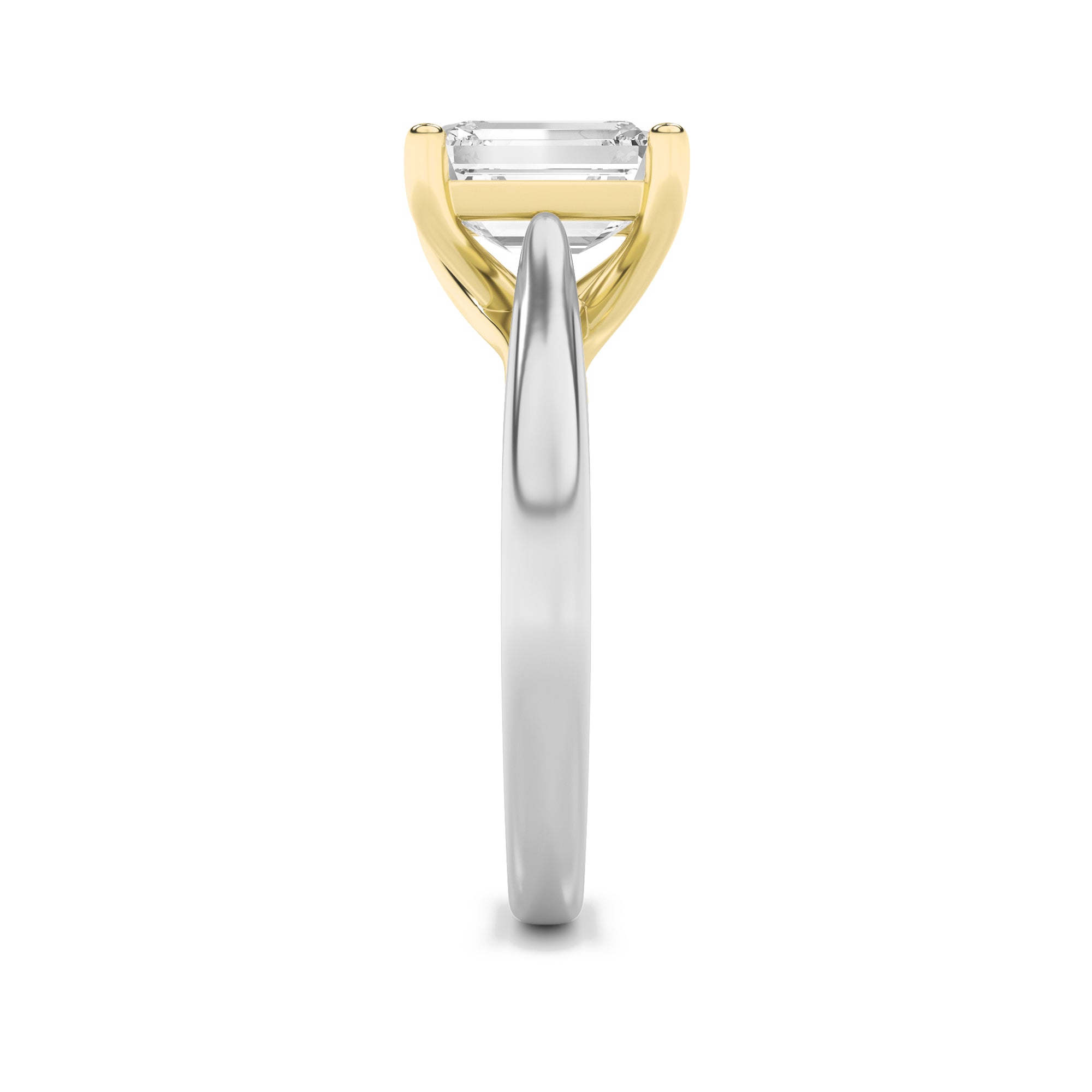 1Cttw Radiant Shaped Lab Grown Diamond (F/VS) TwoTone Cathedral Shank Engagement Ring in 14K Gold