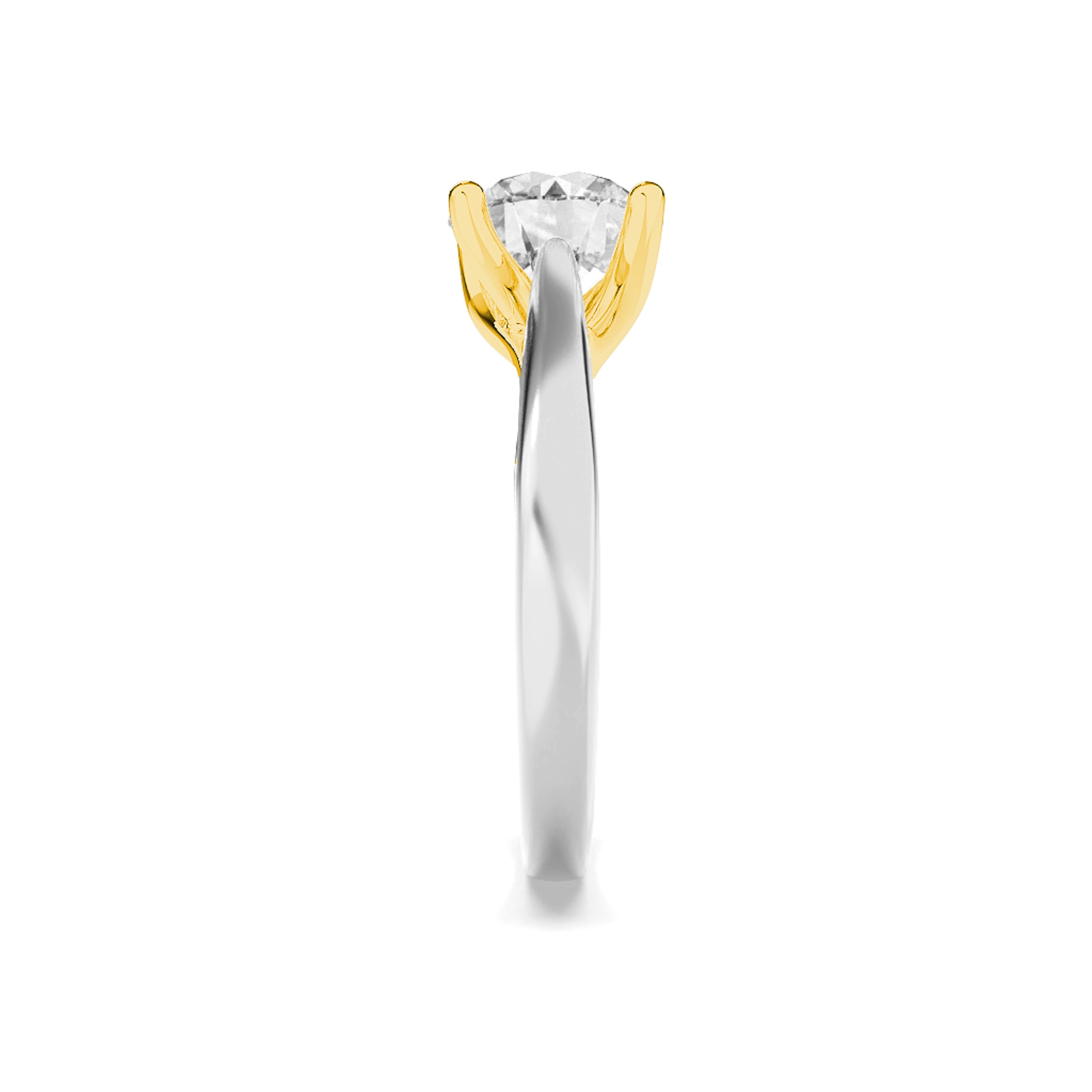 1Cttw Round Shaped Lab Grown Diamond (F/VS) Two Tone Cathedral Shank Engagement Ring in 14K Gold