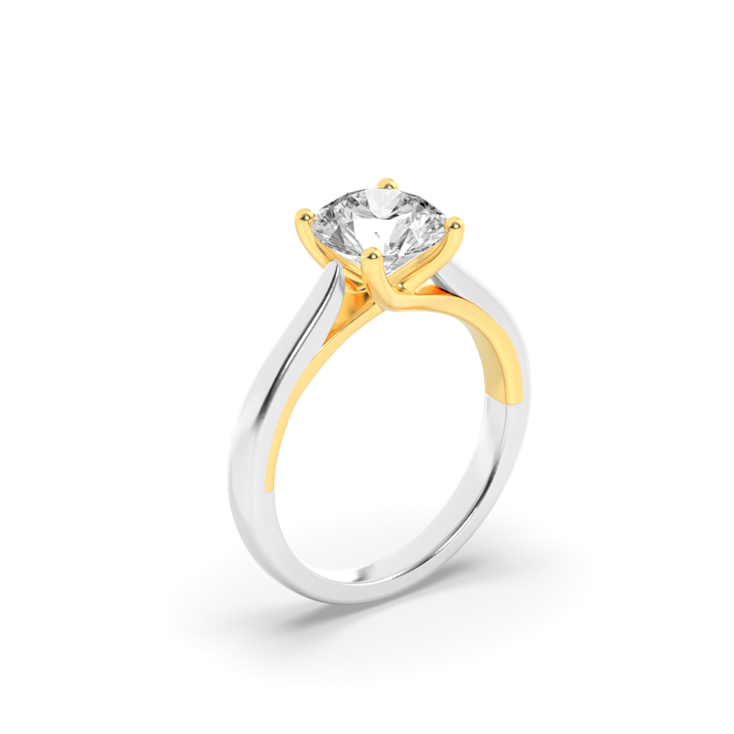 1.5Cttw Round Shaped Lab Grown Diamond (F/VS) TwoTone Cathedral Shank Engagement Ring in 14K Gold