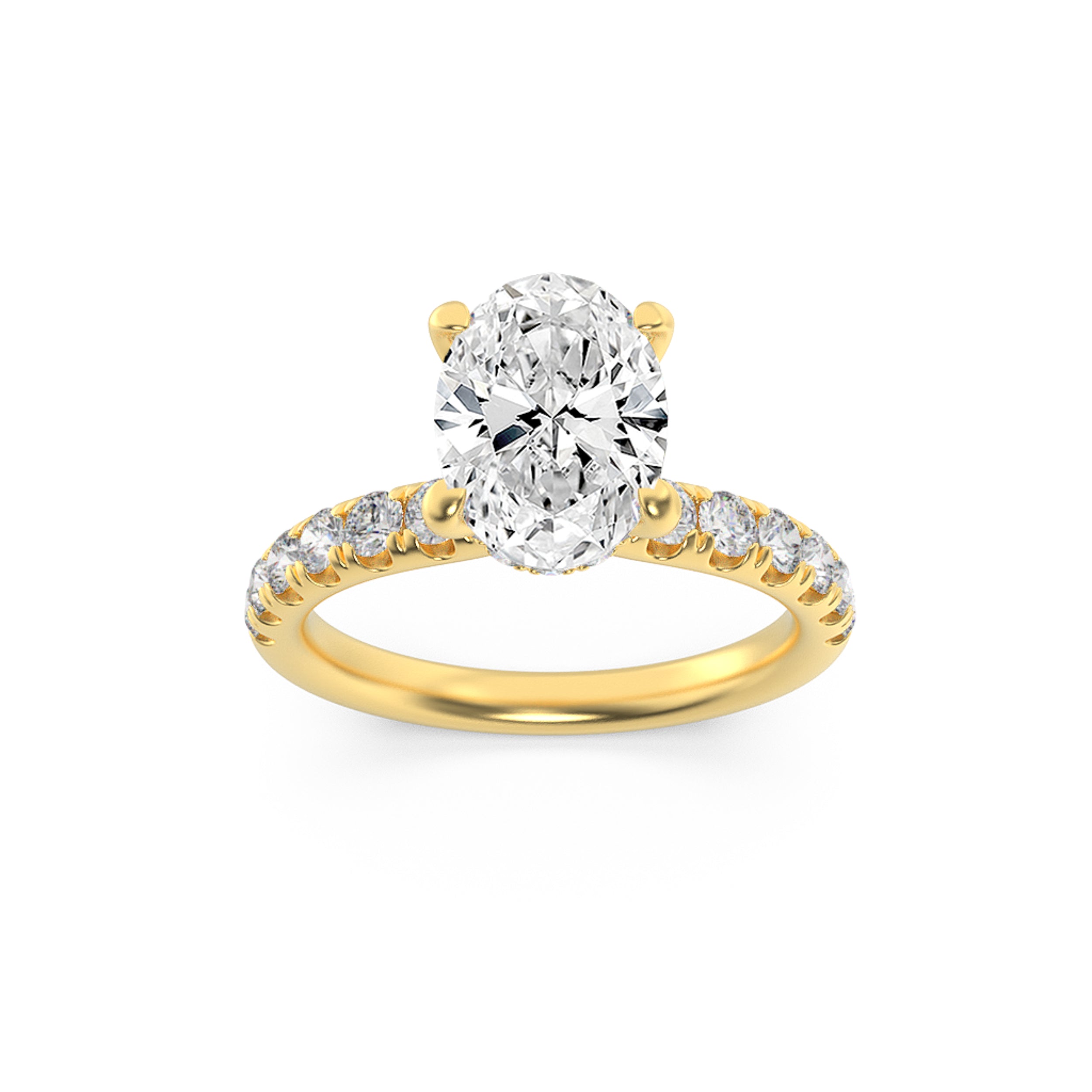 2Cttw Oval Shaped Lab Grown Diamond (G/VS) HiddenHalo Accented Ring in 14K Gold
