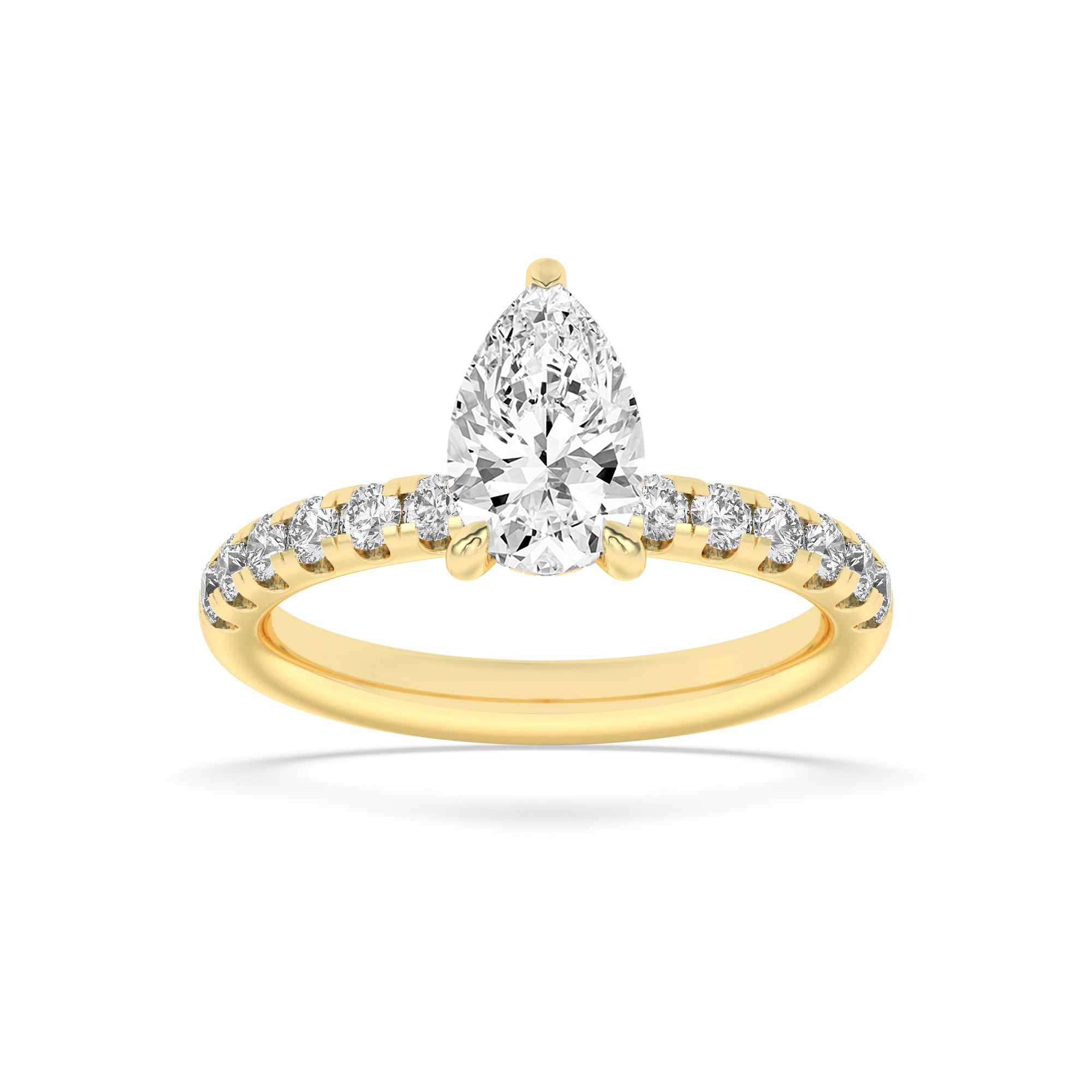 2Cttw Pear Shaped Lab Grown Diamond (F/VS) HiddenHalo Accented Ring in 14K Gold