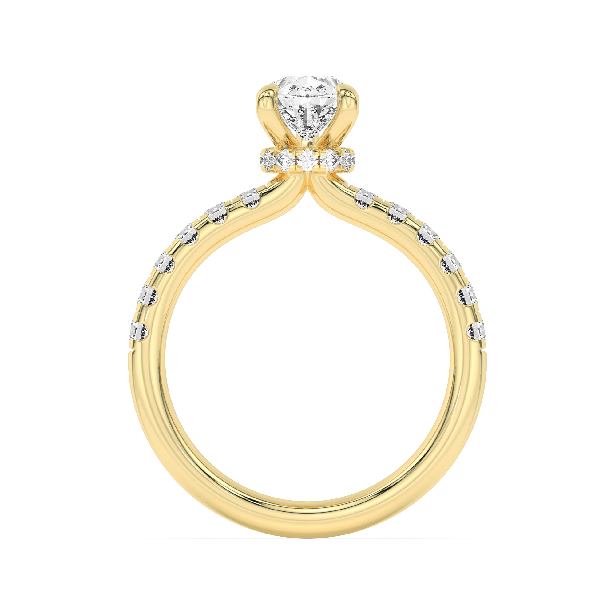2Cttw Pear Shaped Lab Grown Diamond (F/VS) HiddenHalo Accented Ring in 14K Gold