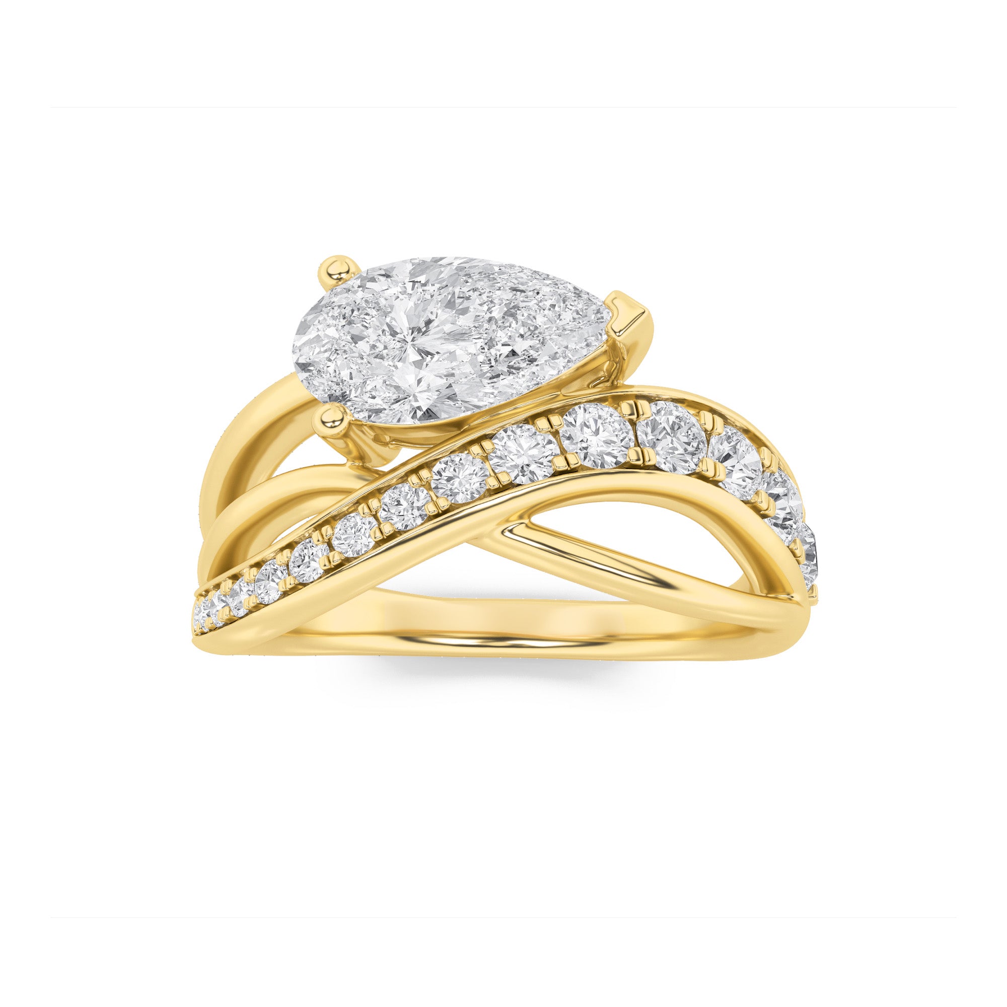 2Cttw Pear Shaped Lab Grown Diamond (F/VS) FashionAccentedEngagement Ring in 14K Gold