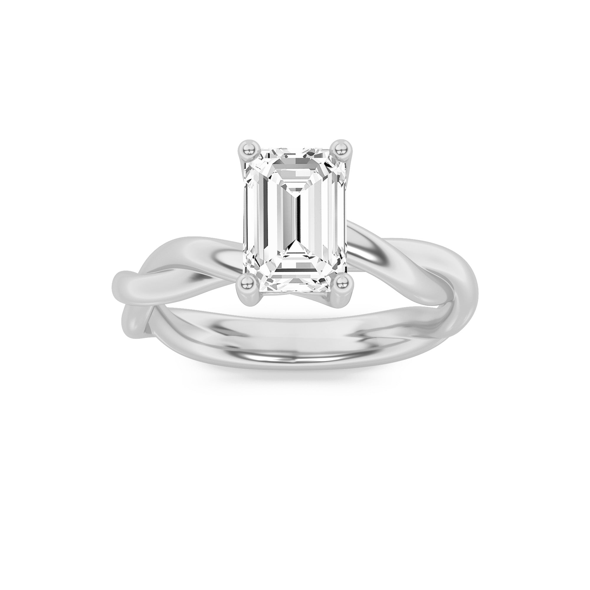2Cttw Emerald Shaped Lab Grown Diamond (F/VS) Twisted Shank Solitaire Engagement Ring in 14K Gold