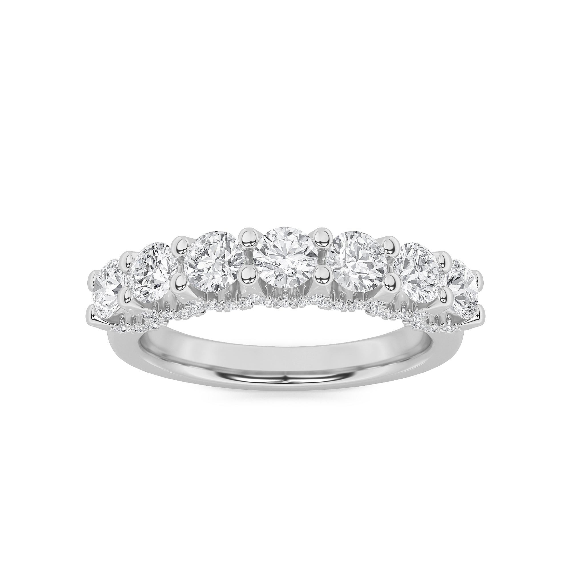 1Cttw Round Shaped Lab Grown Diamond (F/VS) Accented Double Halo Set of Band and  Ring in 14K Gold