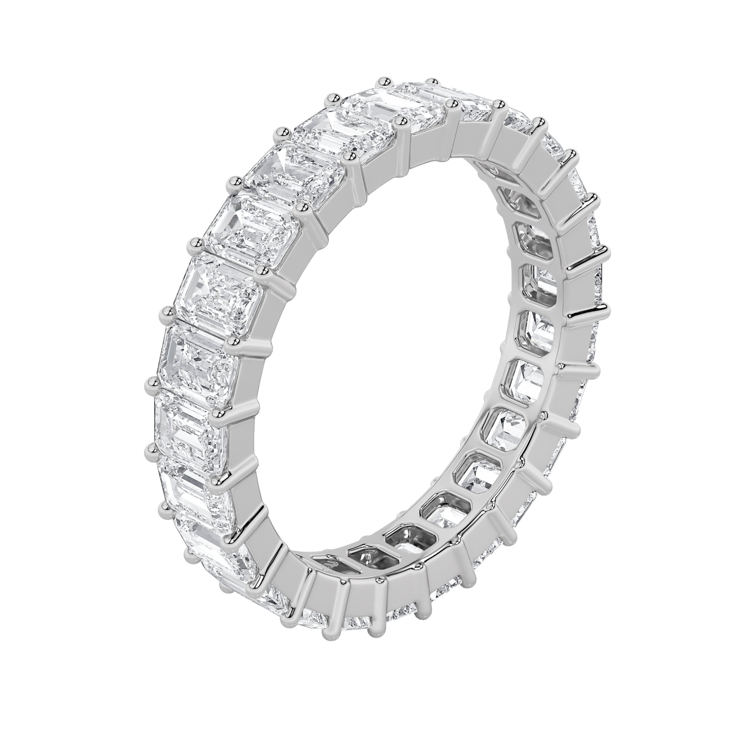 2.75Cttw Emerald Shaped Lab Grown Diamond Split Prong Eternity Ring in 14K Gold (F/VS)