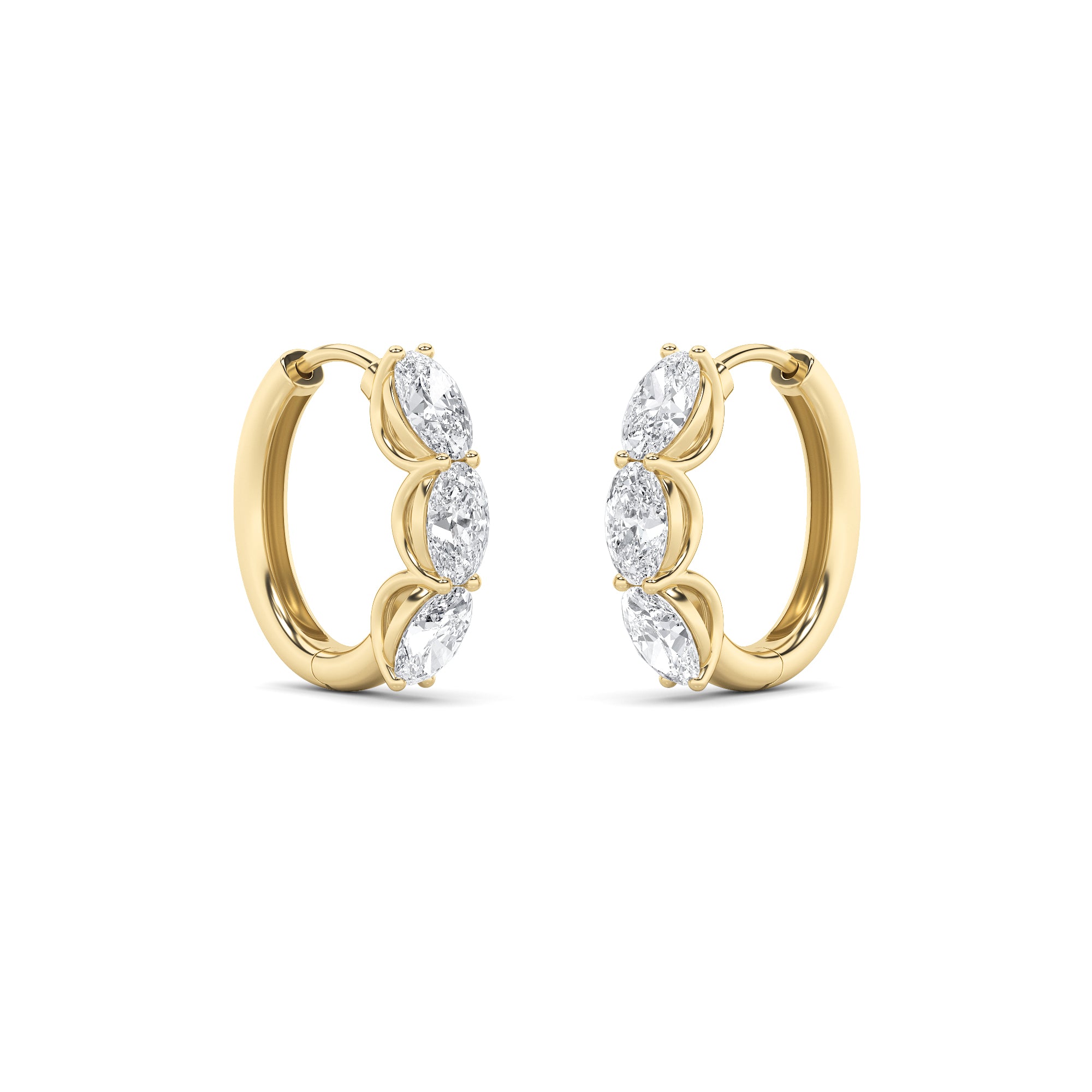 3Cttw Oval Shaped Lab Grown Diamond (F/VS) Three Stone Huggie Earrings in 14K Gold