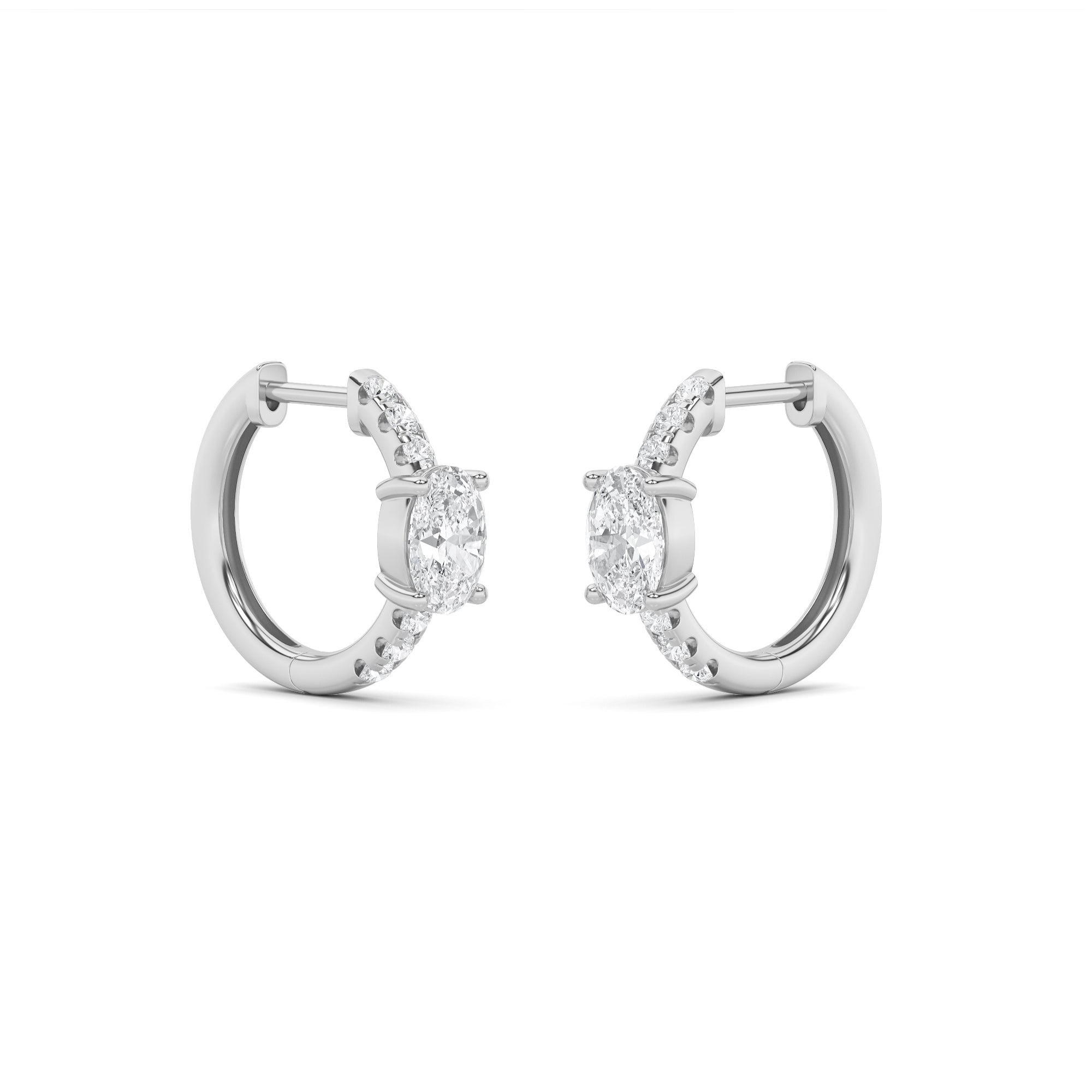 1.5Cttw Oval Shaped Lab Grown Diamond (F/VS) Solitare Accent Huggie Earrings in 14K Gold