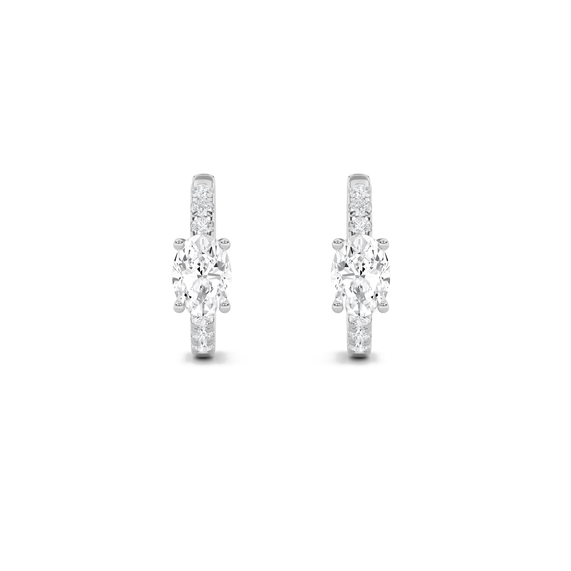 1.5Cttw Oval Shaped Lab Grown Diamond (F/VS) Solitare Accent Huggie Earrings in 14K Gold